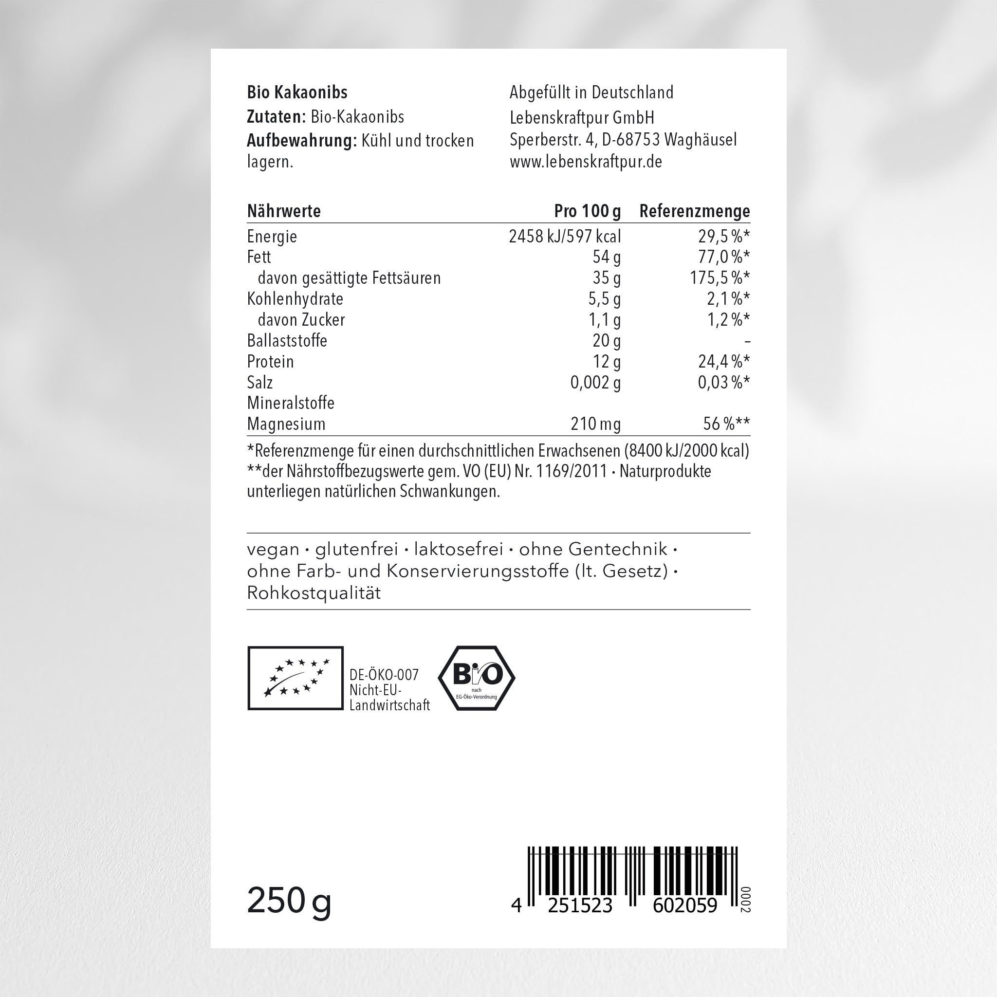 LebenskraftPur Bio Kakaonibs Criollo Rohkost ohne Zucker
