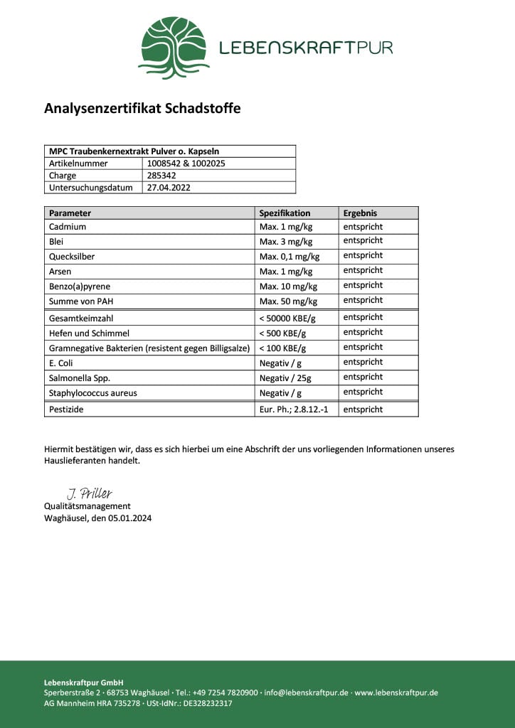 LebenskraftPur MPC Traubenkernextrakt Pulver 30% 200 Port.