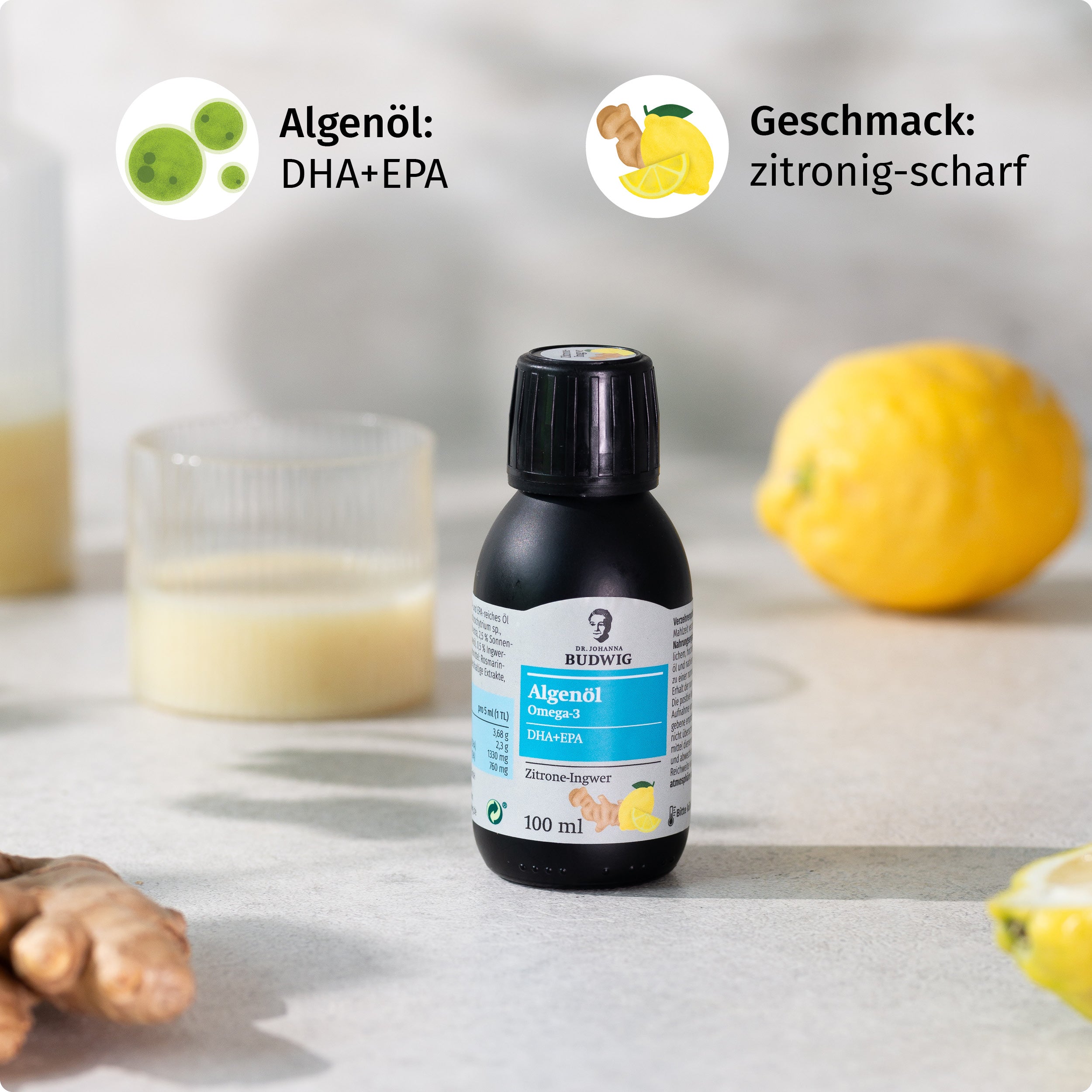 Dr. Johanna Budwig Omega-3 Öle Algenöl Zitrone-Ingwer DHA EPA