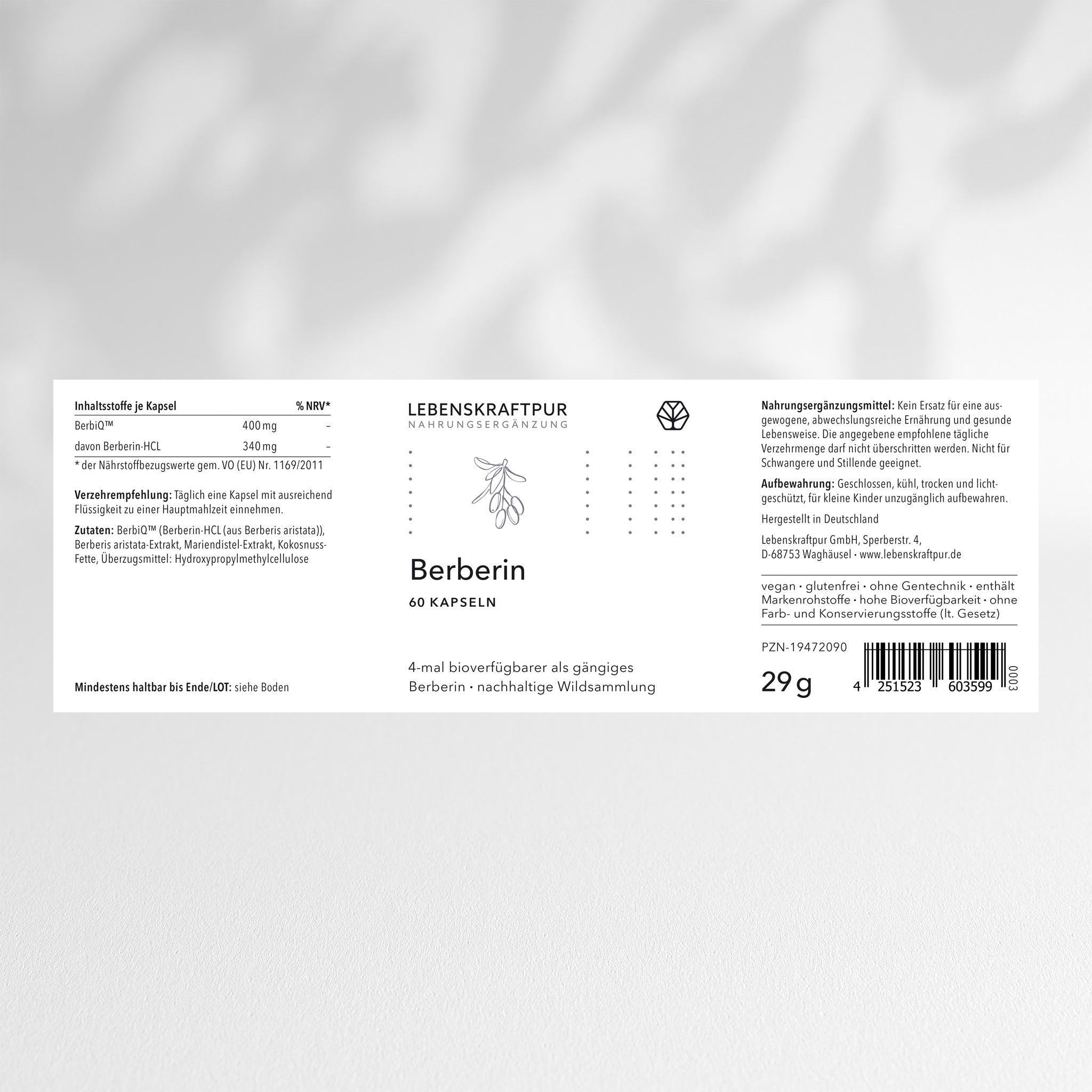 LebenskraftPur Berberin Kapseln 400 mg BerbiQ vegan