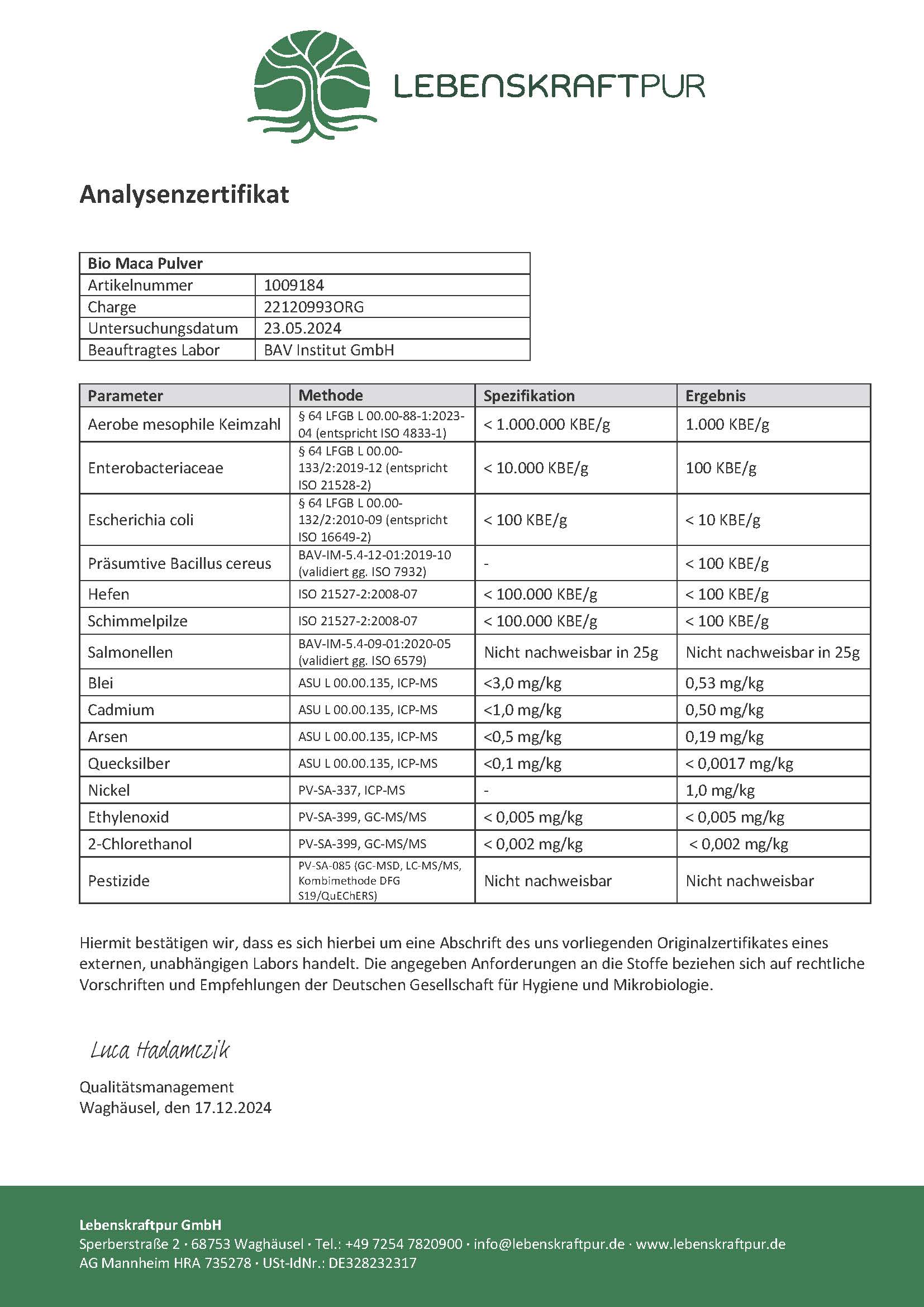 LebenskraftPur Bio Maca Pulver gelb aus Peru vegan