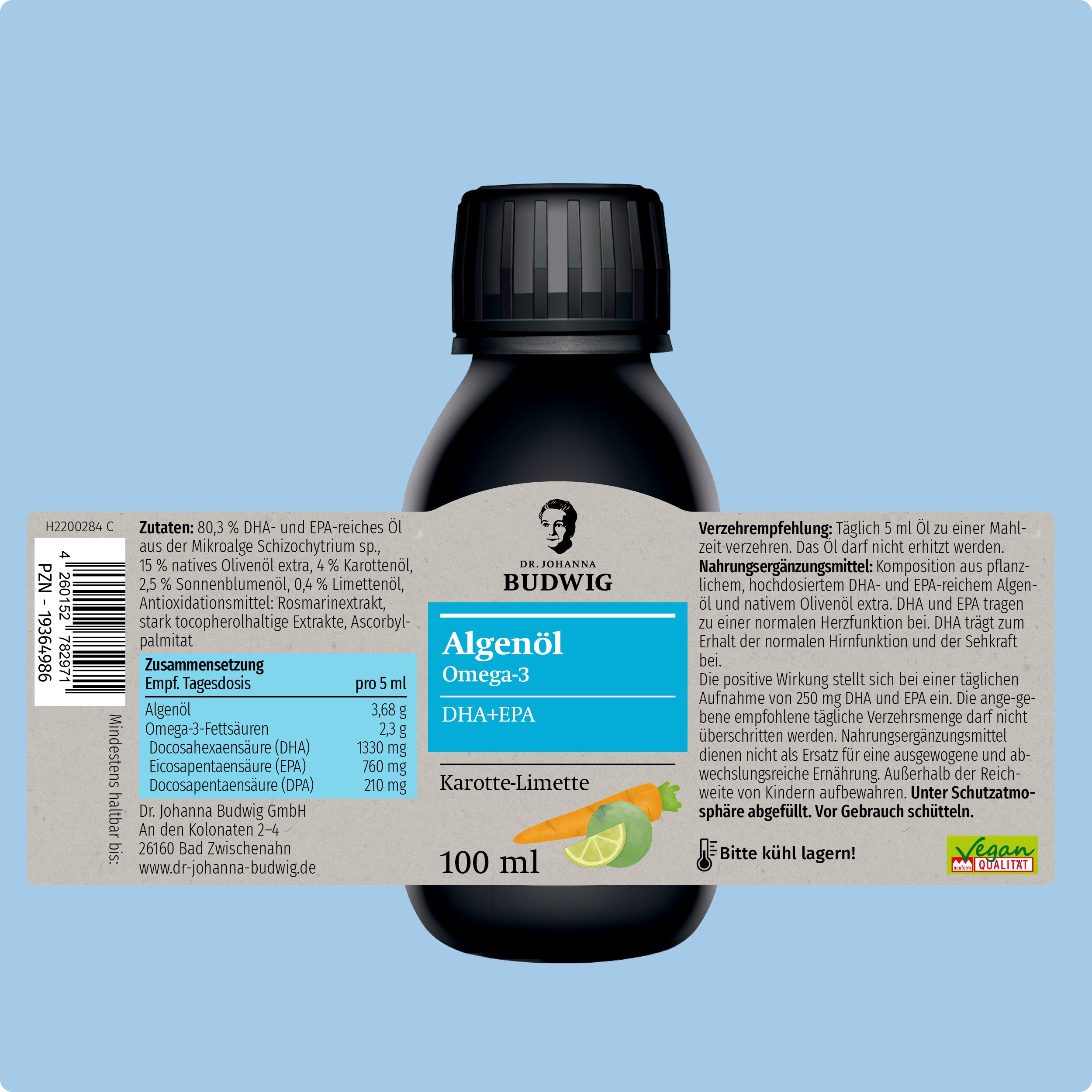 Dr. Johanna Budwig Omega-3 Algenöl Karotte-Limette DHA