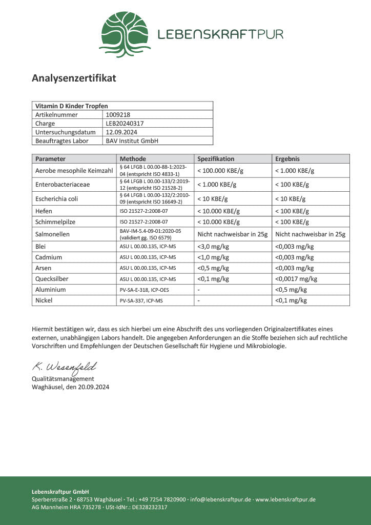 LebenskraftPur Vitamin D Kinder Tropfen D3 400 IE MCT-Öl