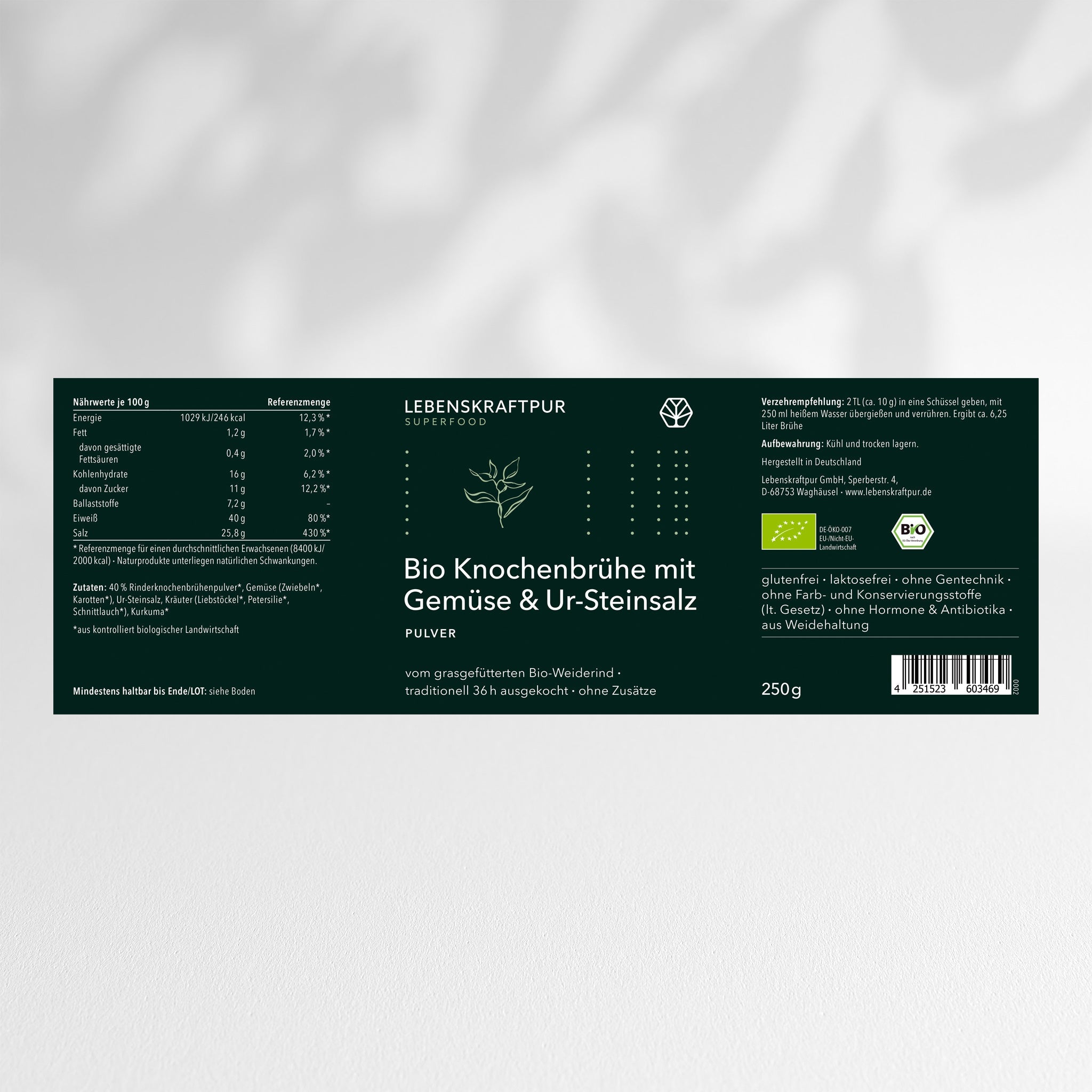 LebenskraftPur Superfood Bio Knochenbrühe Pulver Gemüse