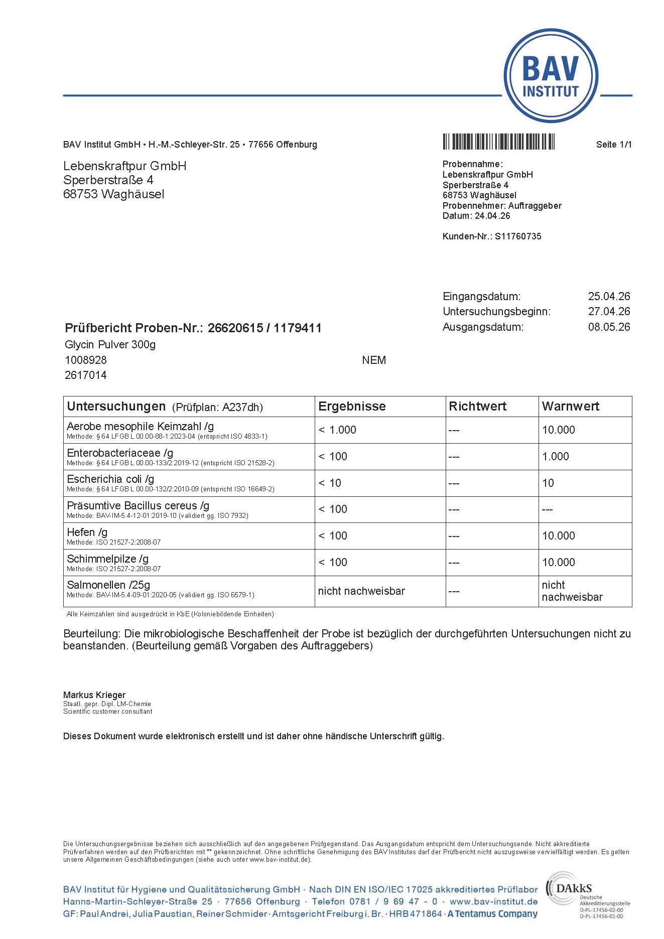 LebenskraftPur Glycin Pulver Aminosäure vegan ohne Zusätze