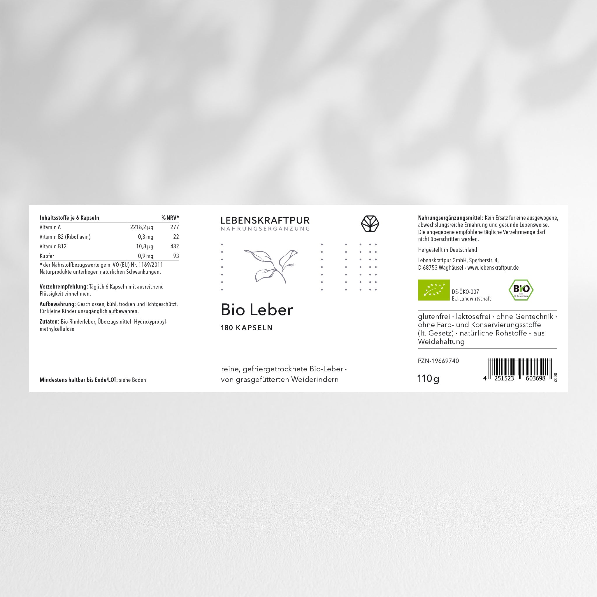 LebenskraftPur Bio Leber Kapseln Rind gefriergetrocknet