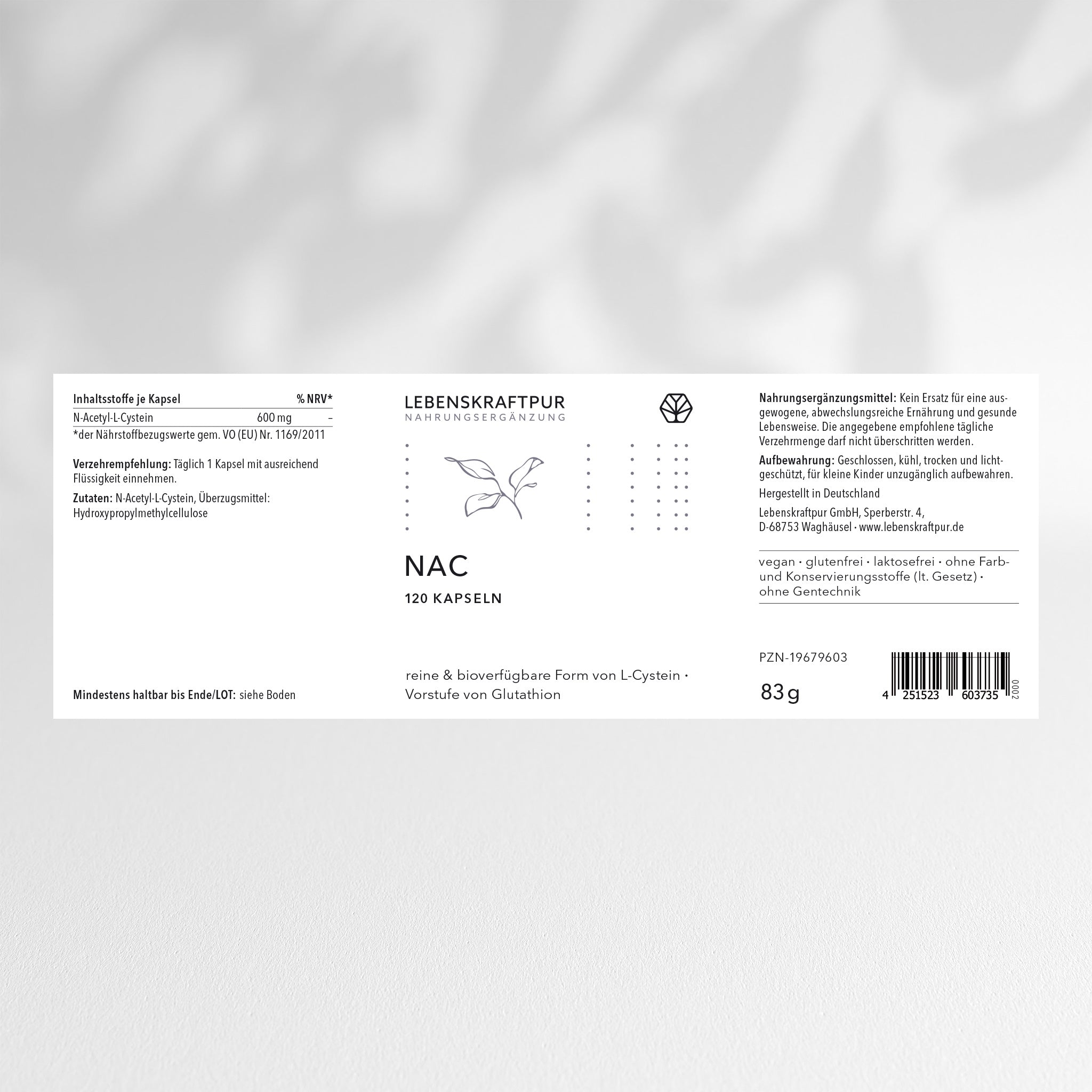 LebenskraftPur NAC 600 mg Kapseln 120 Kapseln vegan