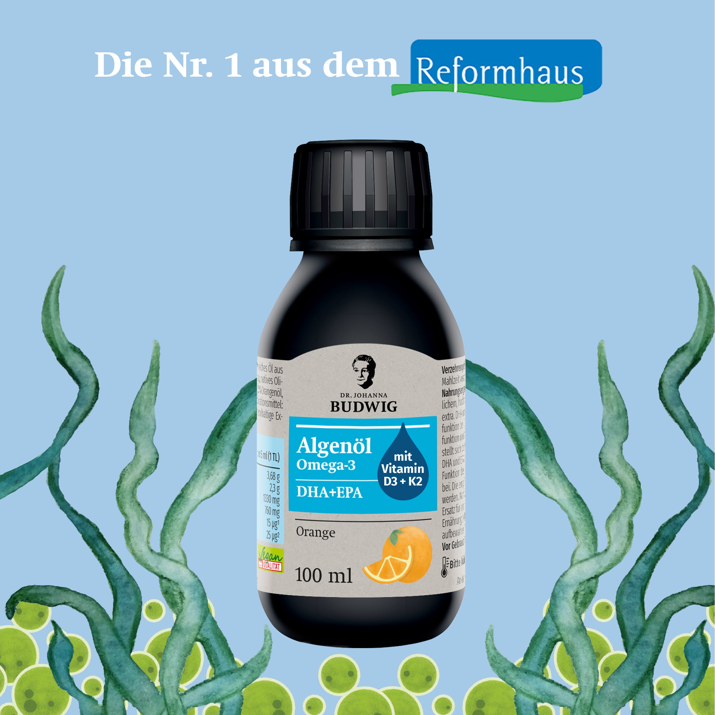 Dr. Budwig Omega-3 Algenöl Orange D3 K2 Öl