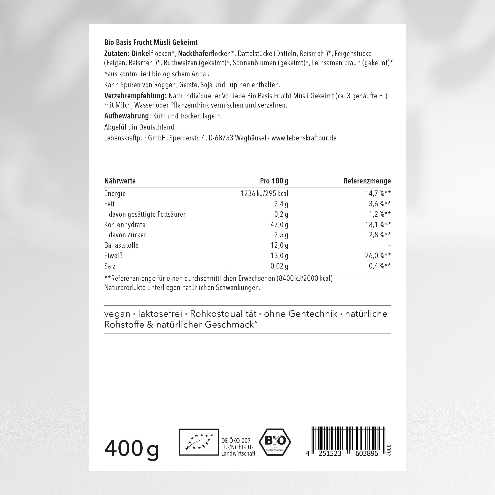 LebenskraftPur Superfood Bio Frucht Müsli Gekeimt