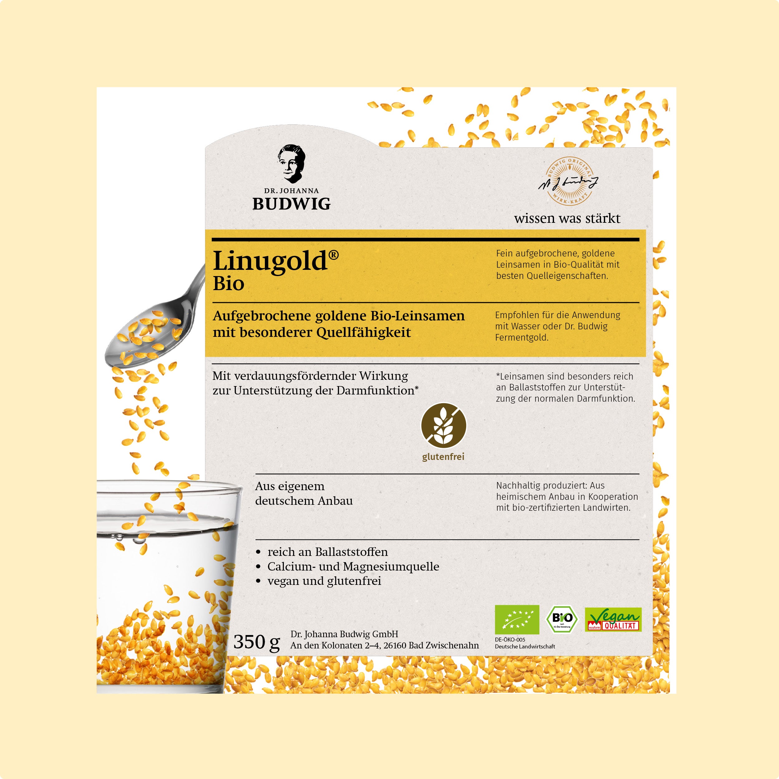 Dr. Johanna Budwig Linugold Leinsamen Ballaststoffe vegan