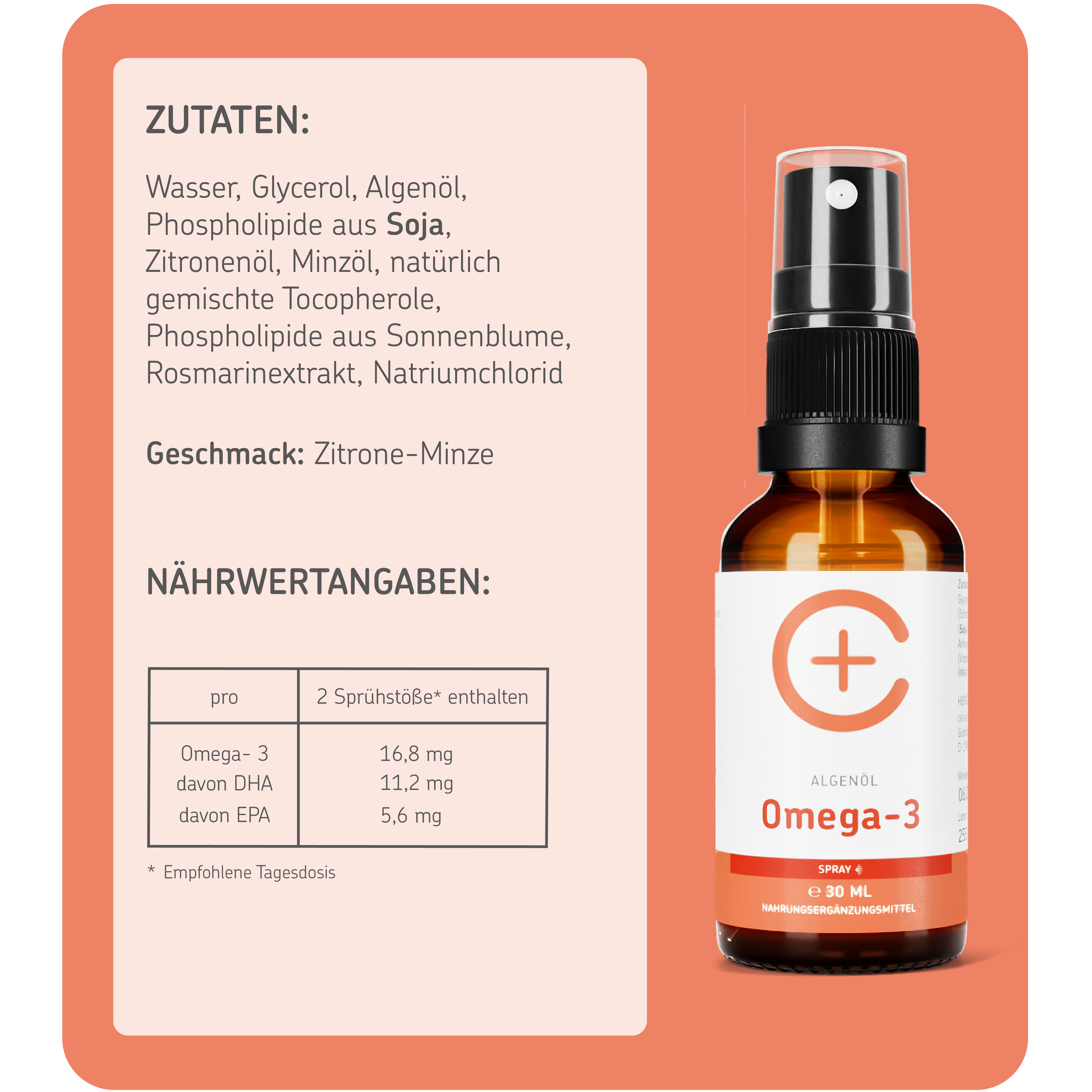 cerascreen Vital Omega-3-Spray Nahrungsergänzung 30 ml Zitrone-Minze vegan