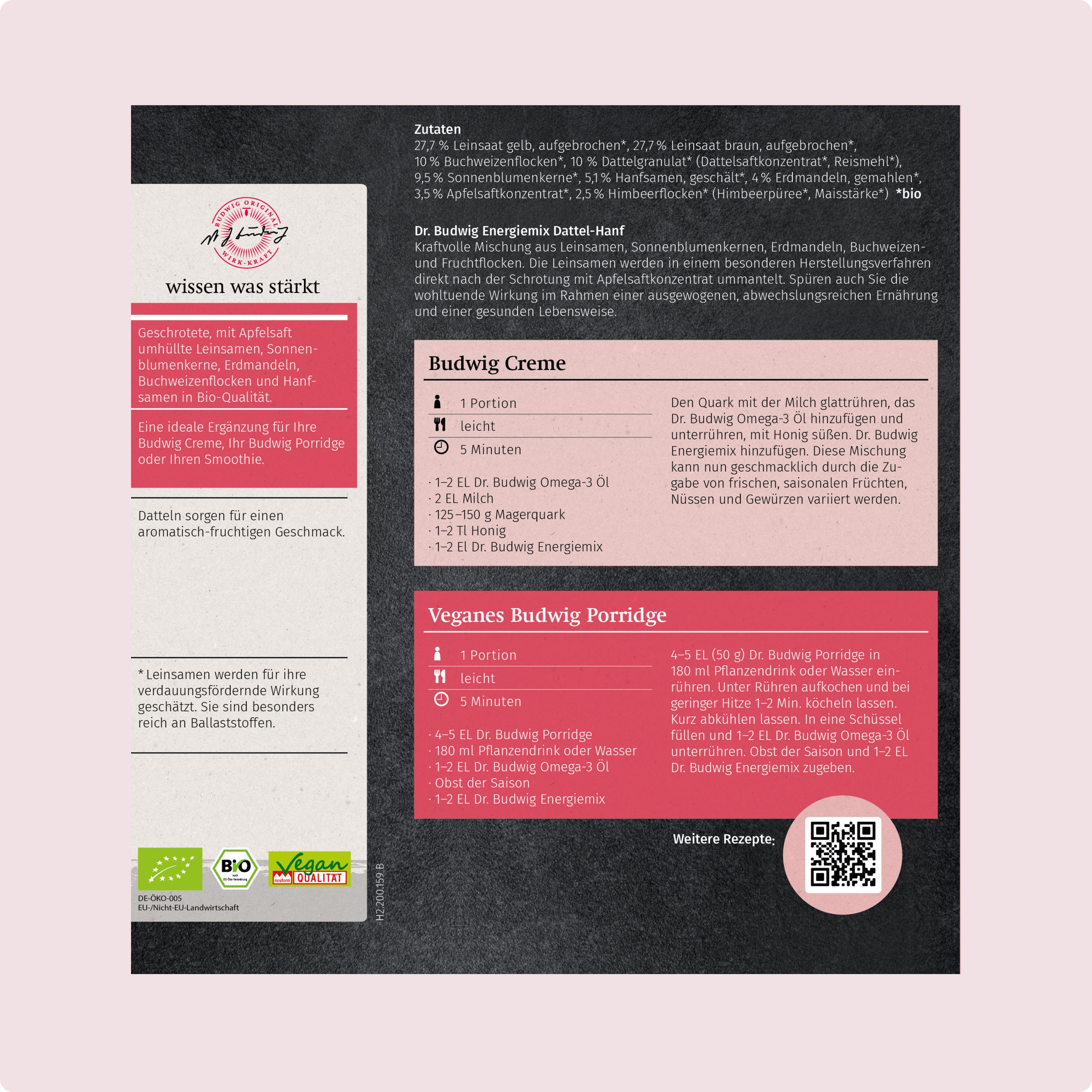 Dr. Johanna Budwig Leinsamen Energiemix Dattel-Hanf 350 g