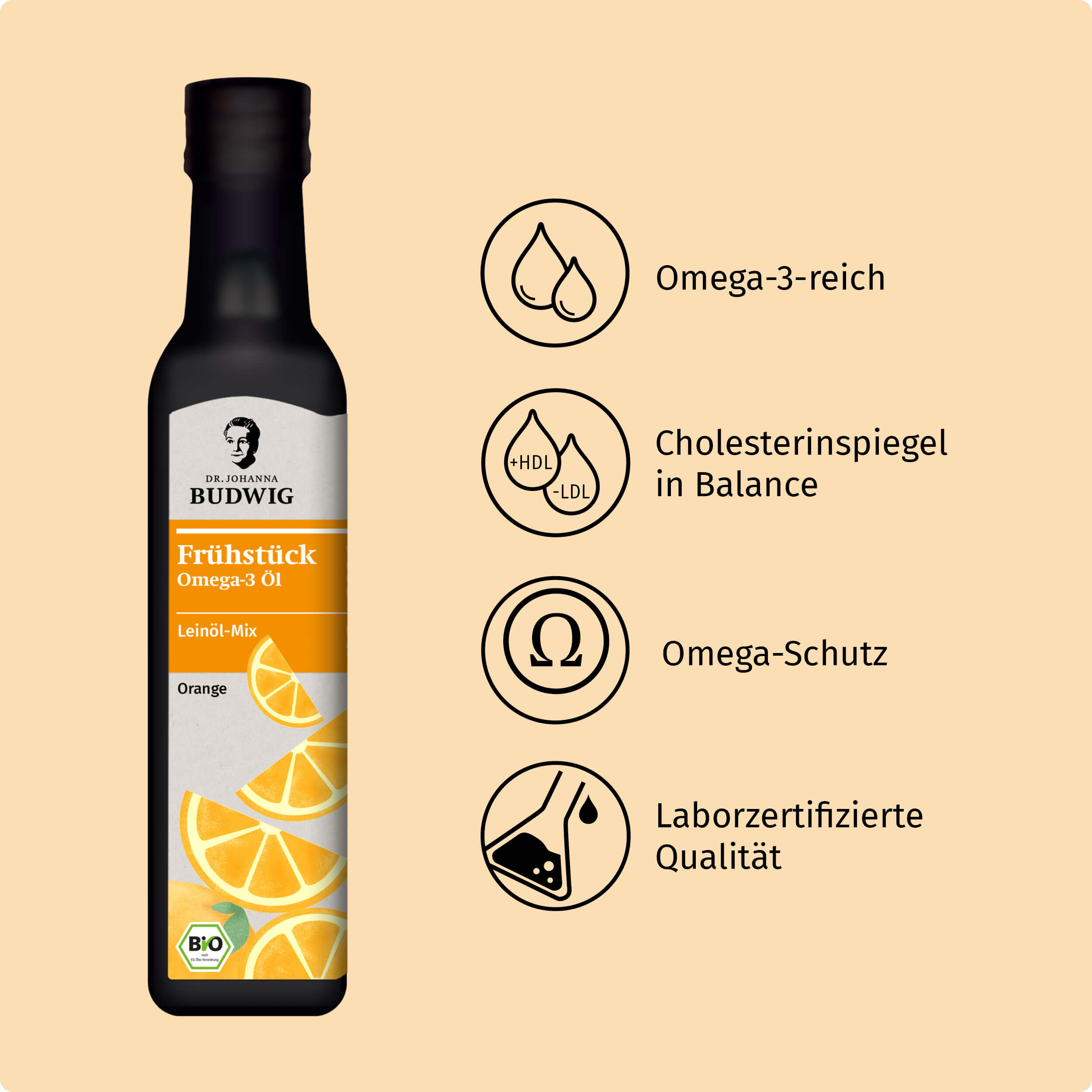 Dr. Johanna Budwig Omega-3 Frühstücksöl Orange Leinöl Bio
