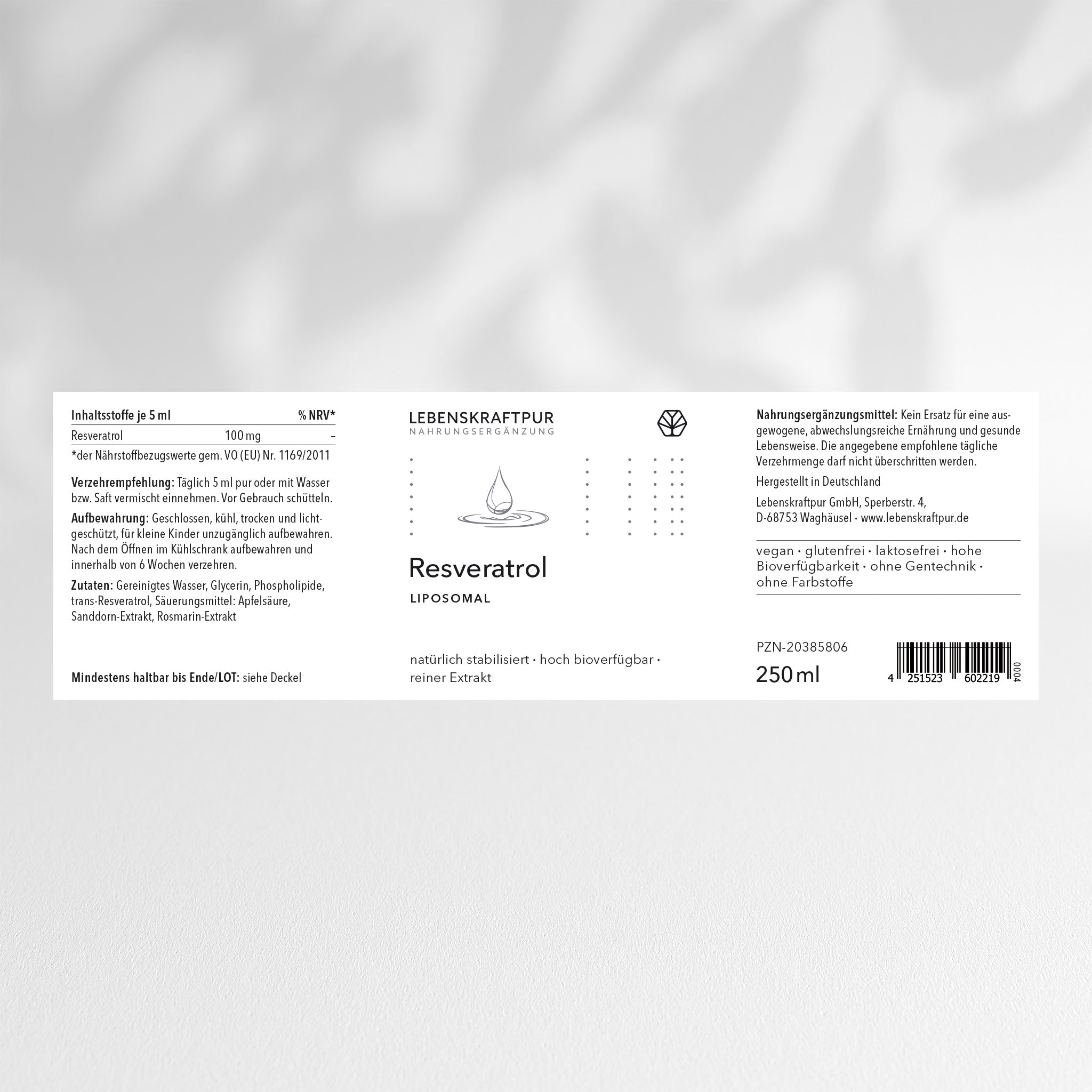 LebenskraftPur Resveratrol Liposomal flüssig trans-Resveratrol