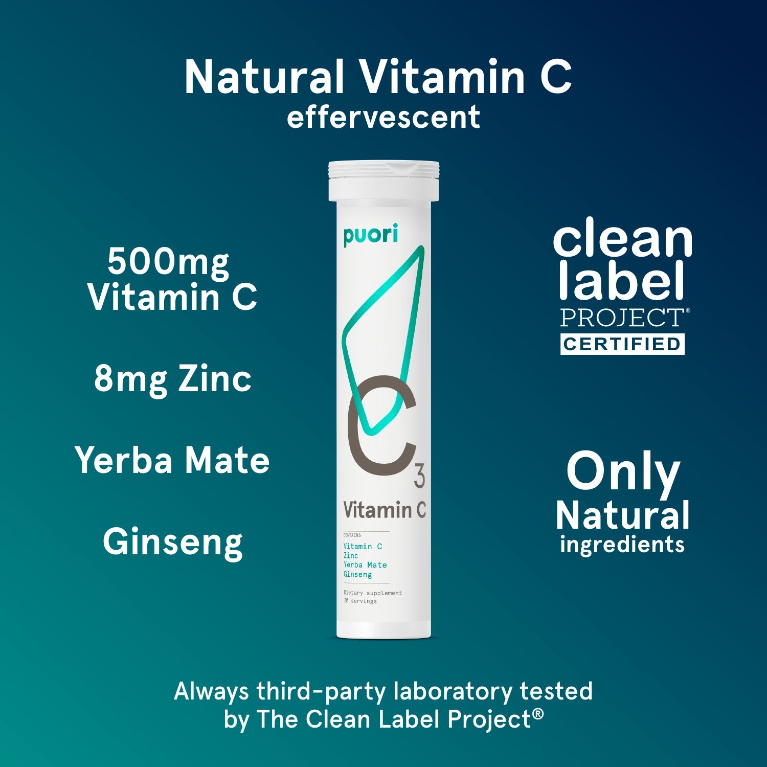 Puori C3 Vitamin C Brause Zink Ginseng Yerba Mate