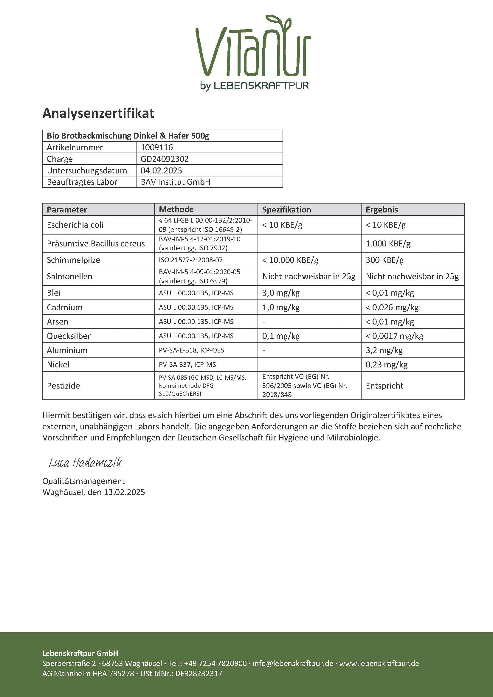 LebenskraftPur Bio Vollkorn Brotbackmischung Dinkel Hafer