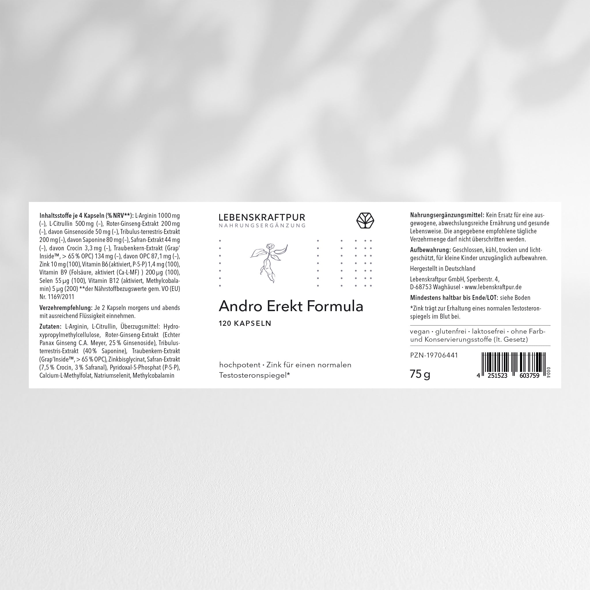 LebenskraftPur Andro Erekt Formula Kapseln Mann L-Arginin
