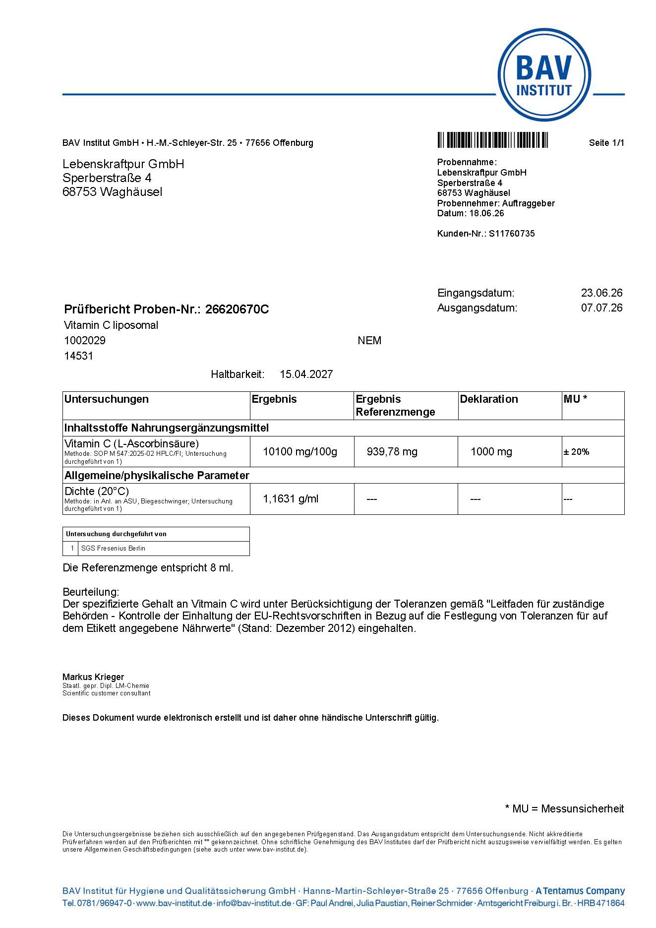 LebenskraftPur Vitamin C Liposomal Flüssig 1000 mg vegan