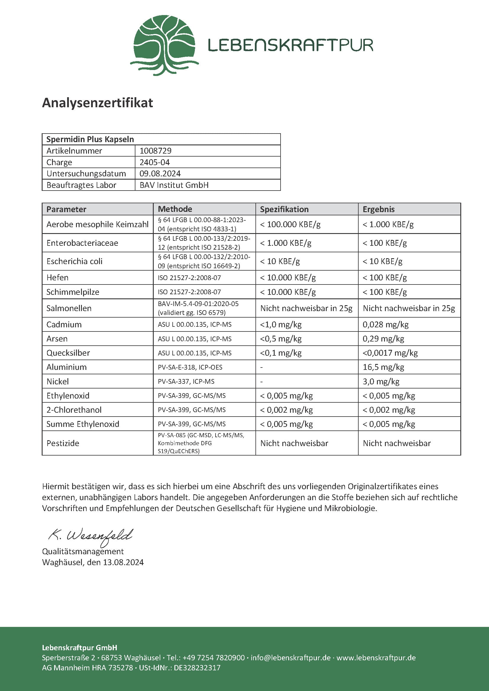 Lebenskraftpur Spermidin Plus Kapseln 60 Kapseln Zink