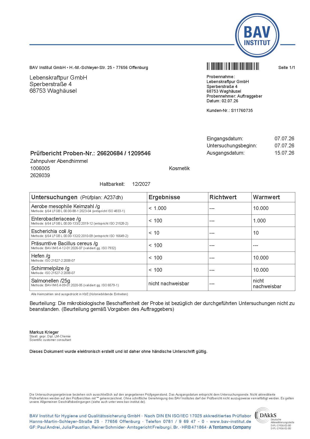 Lebenskraftpur Zahnpulver Abendhimmel Zahnpflege fluoridfrei