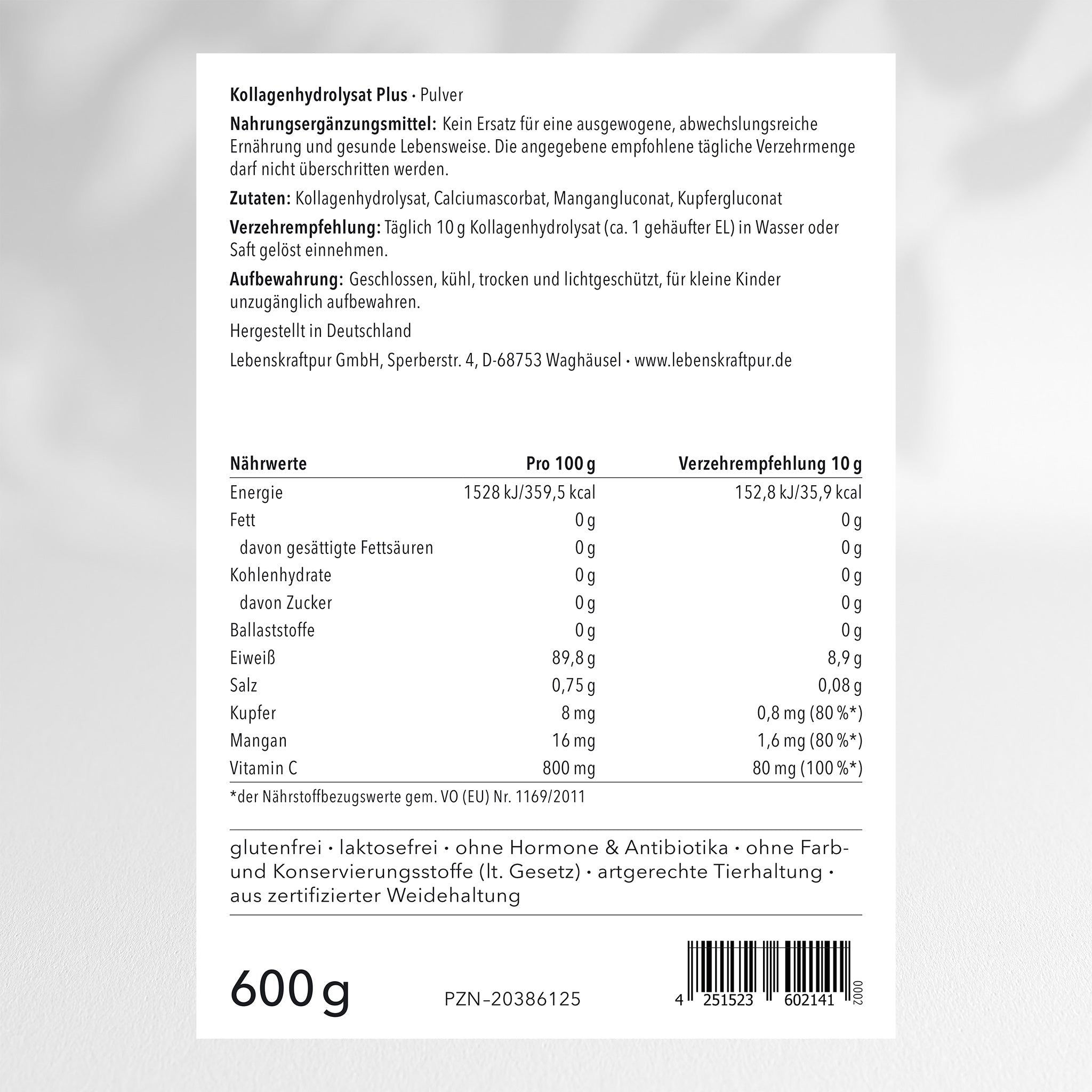 Lebenskraftpur Kollagenhydrolysat Plus Pulver Rind Vitamin C