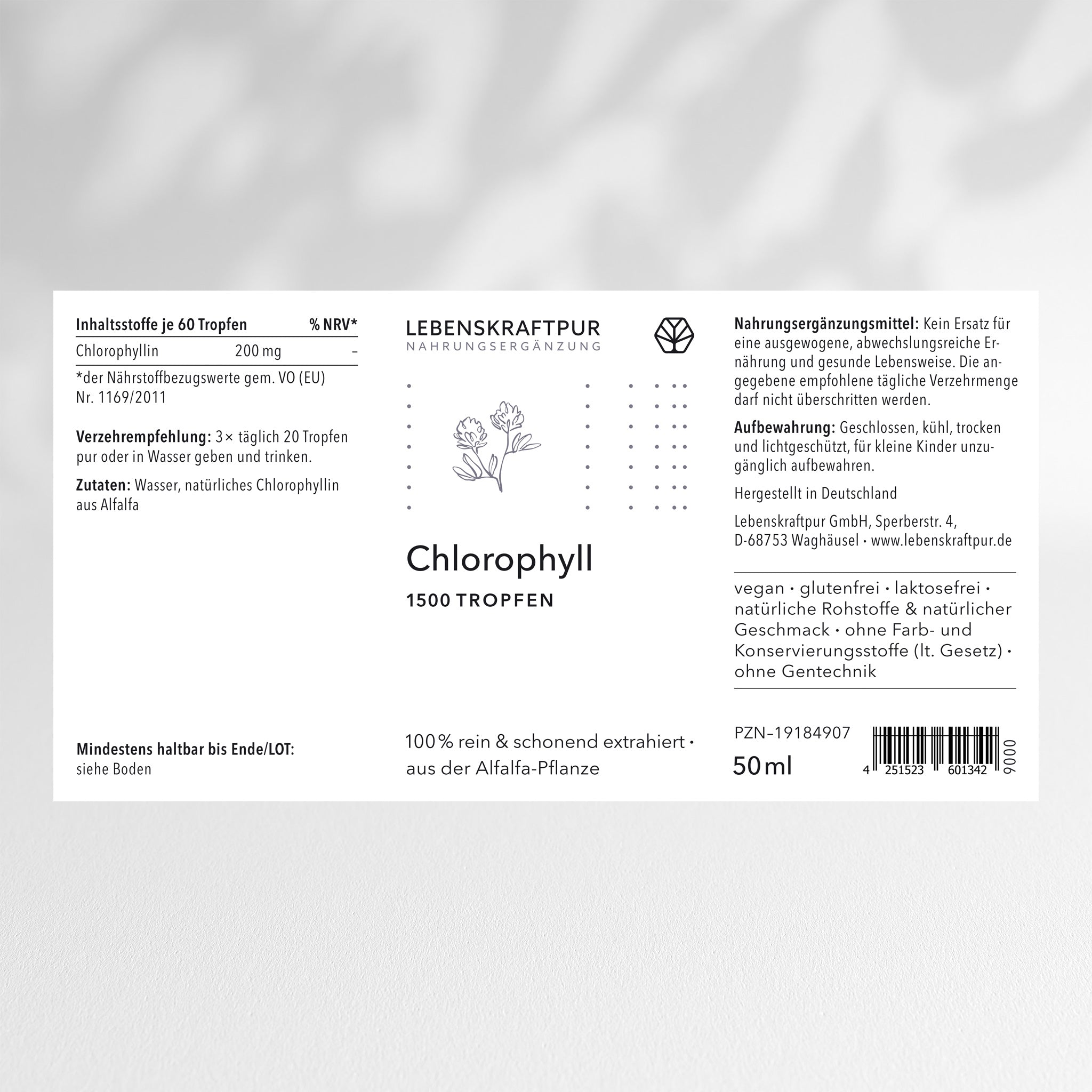 LebenskraftPur Chlorophyll Tropfen Liquid Alfalfa vegan
