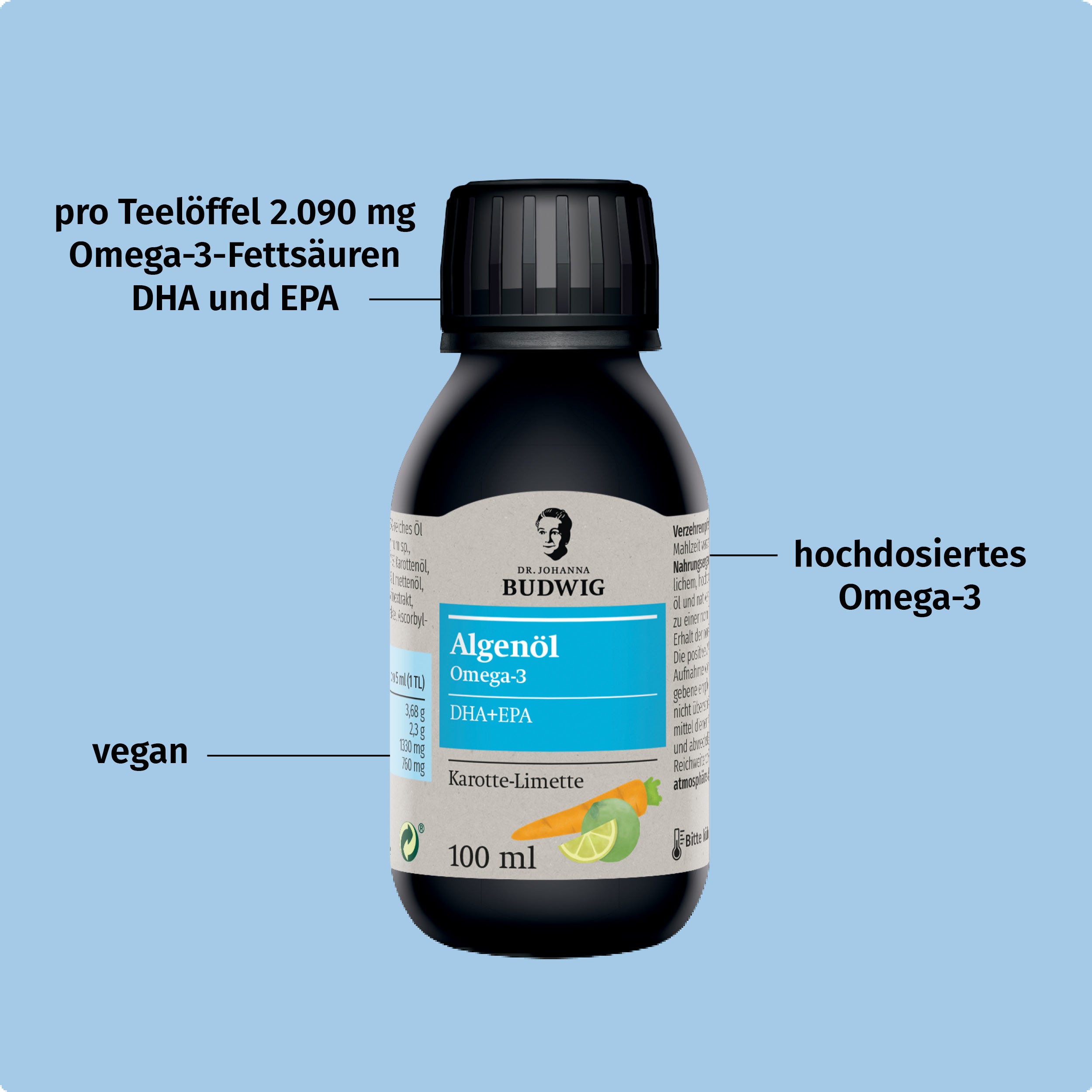 Dr. Johanna Budwig Omega-3 Algenöl Karotte-Limette DHA