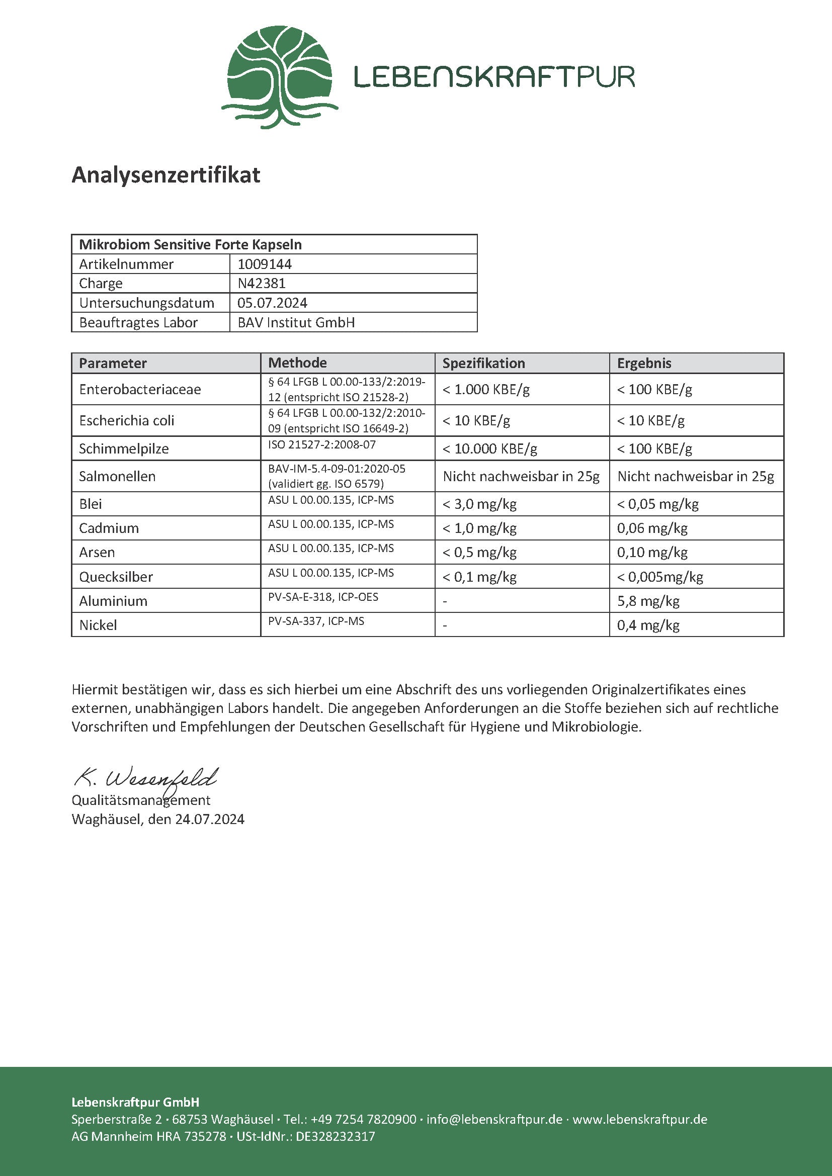 LebenskraftPur Mikrobiom Sensitiv Forte Kapseln 27 Stämme