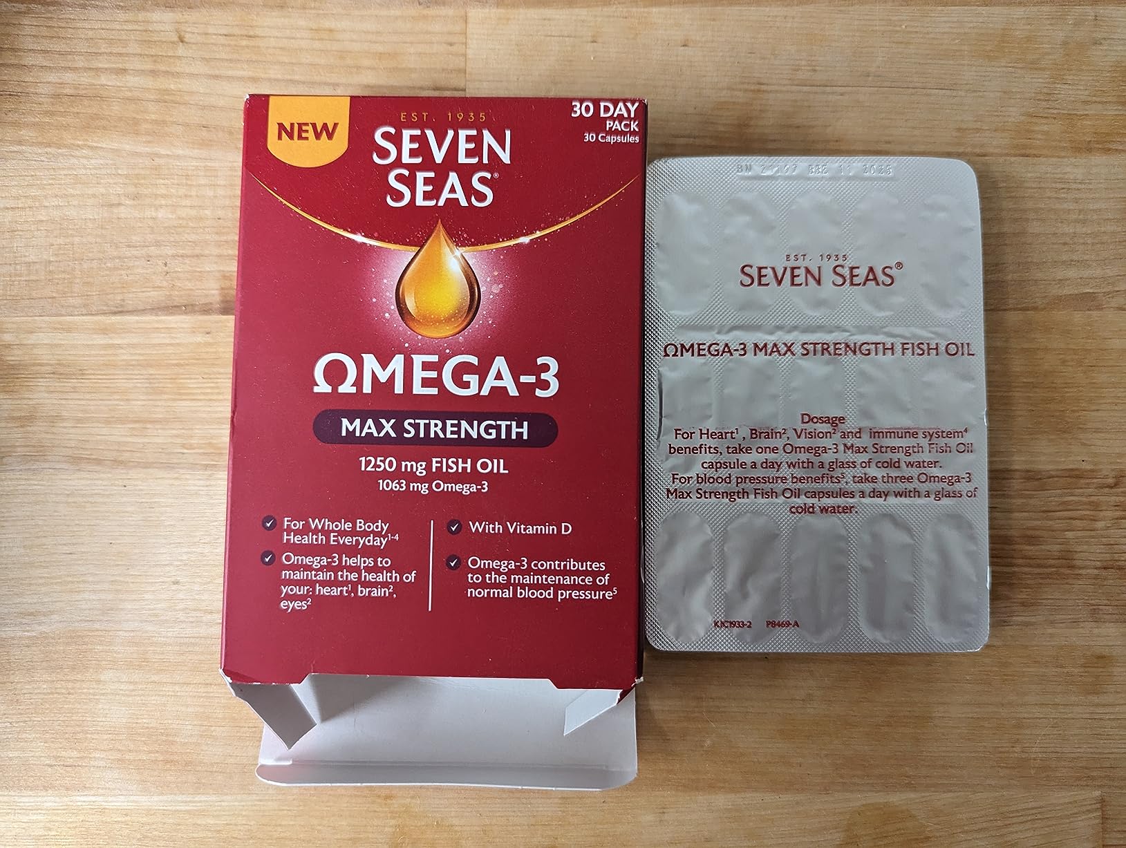 Seven Seas Max Strength Omega-3 Fischöl 30 Kapseln Vitamin D