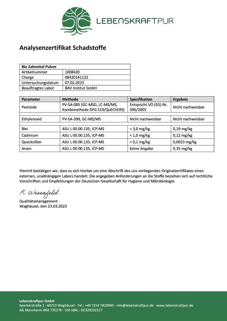 LebenskraftPur Bio Zahnvital Pulver Vitamin C Zähne