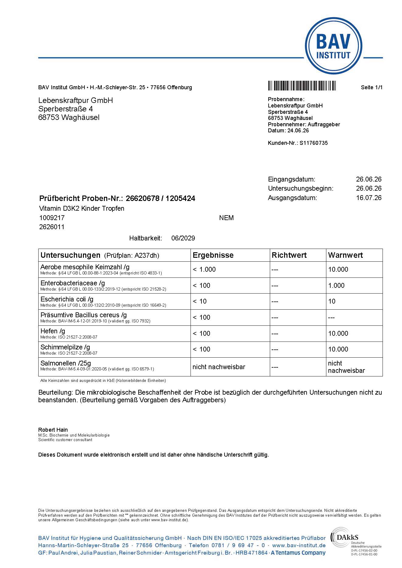 LebenskraftPur Vitamin D3K2 Kinder Tropfen MCT-Öl 400 IE