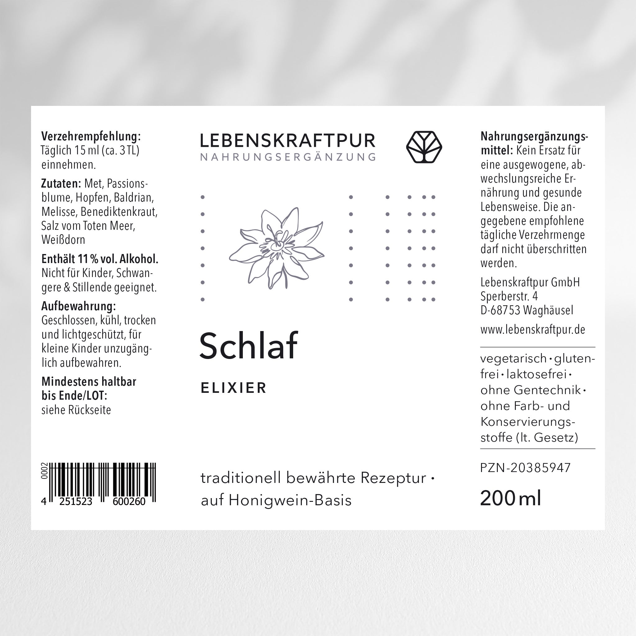 LebenskraftPur Schlaf Elixier Trunk Baldrian Hopfen Melisse