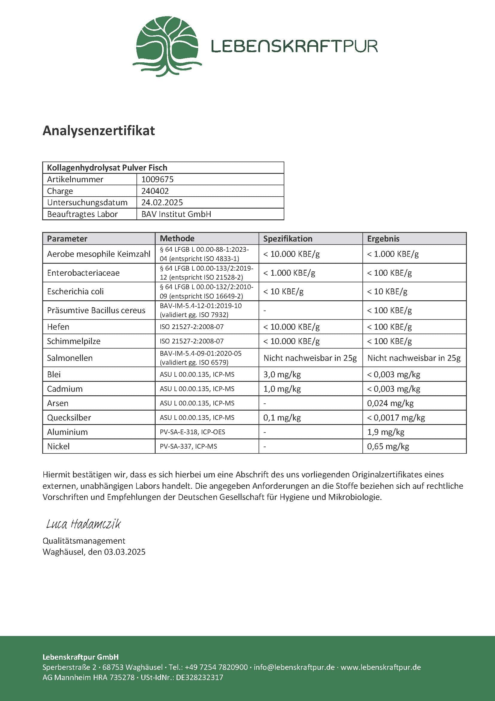 LebenskraftPur Kollagenhydrolysat Fisch Pulver Peptide
