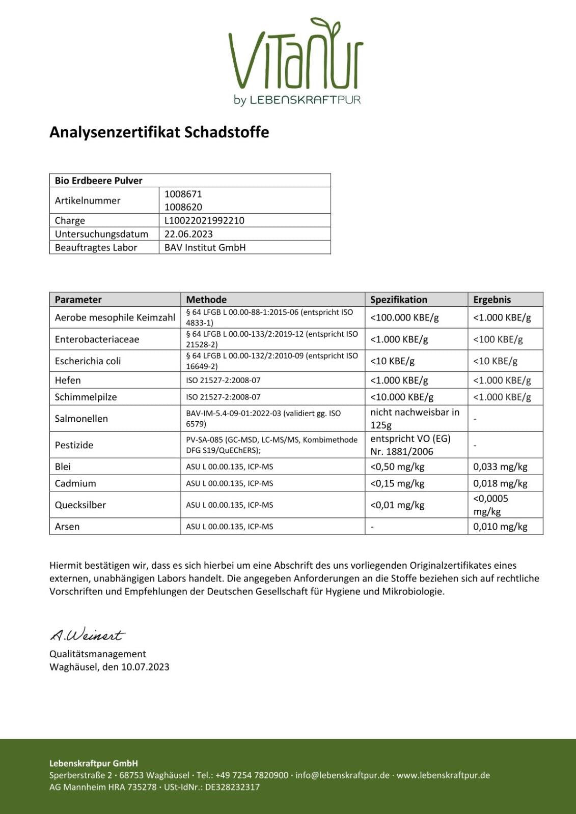 LebenskraftPur Bio Erdbeere Pulver Fruchtpulver 150 g fruchtig