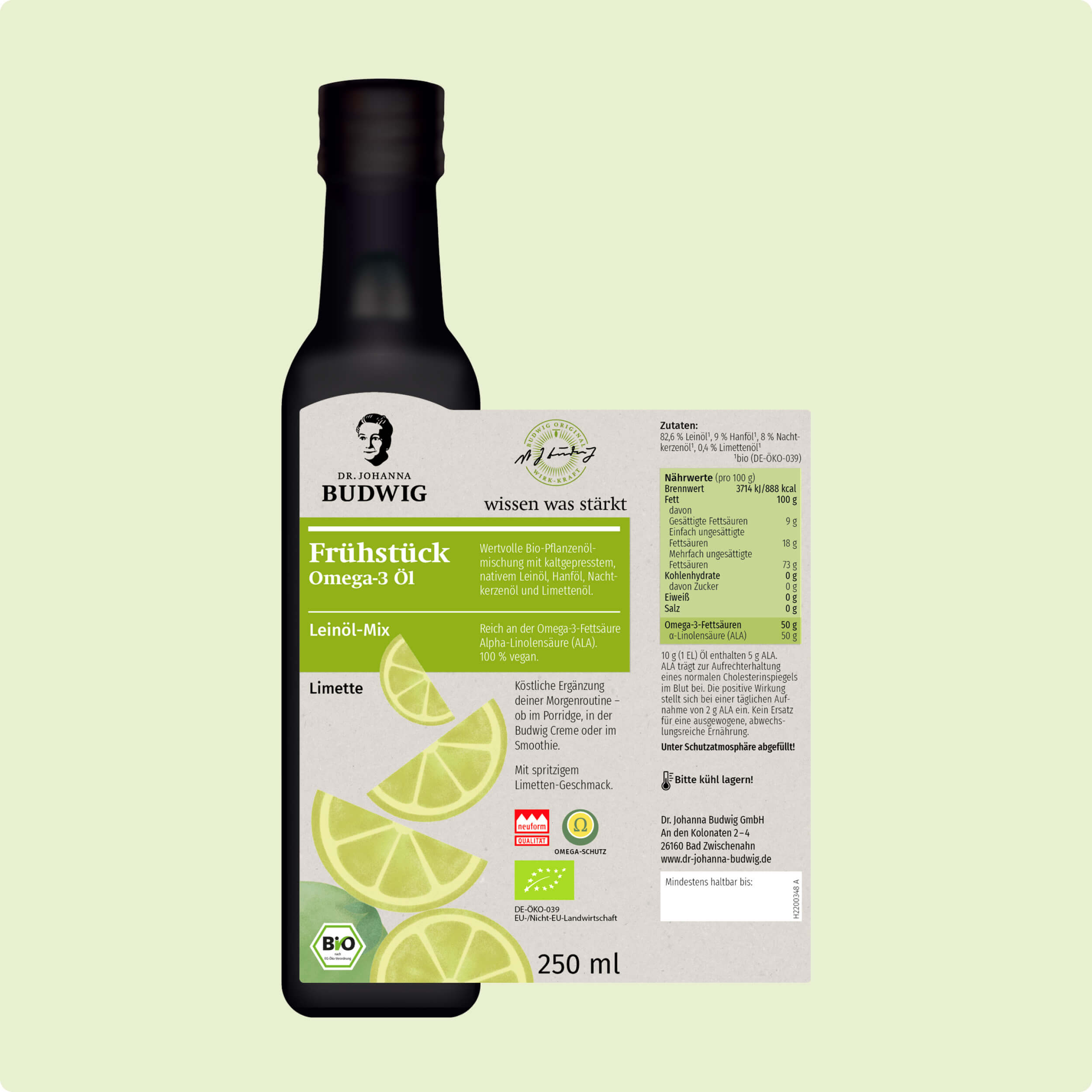 Dr. Johanna Budwig Omega-3 Öle Frühstücksöl Limette Öl mit ALA