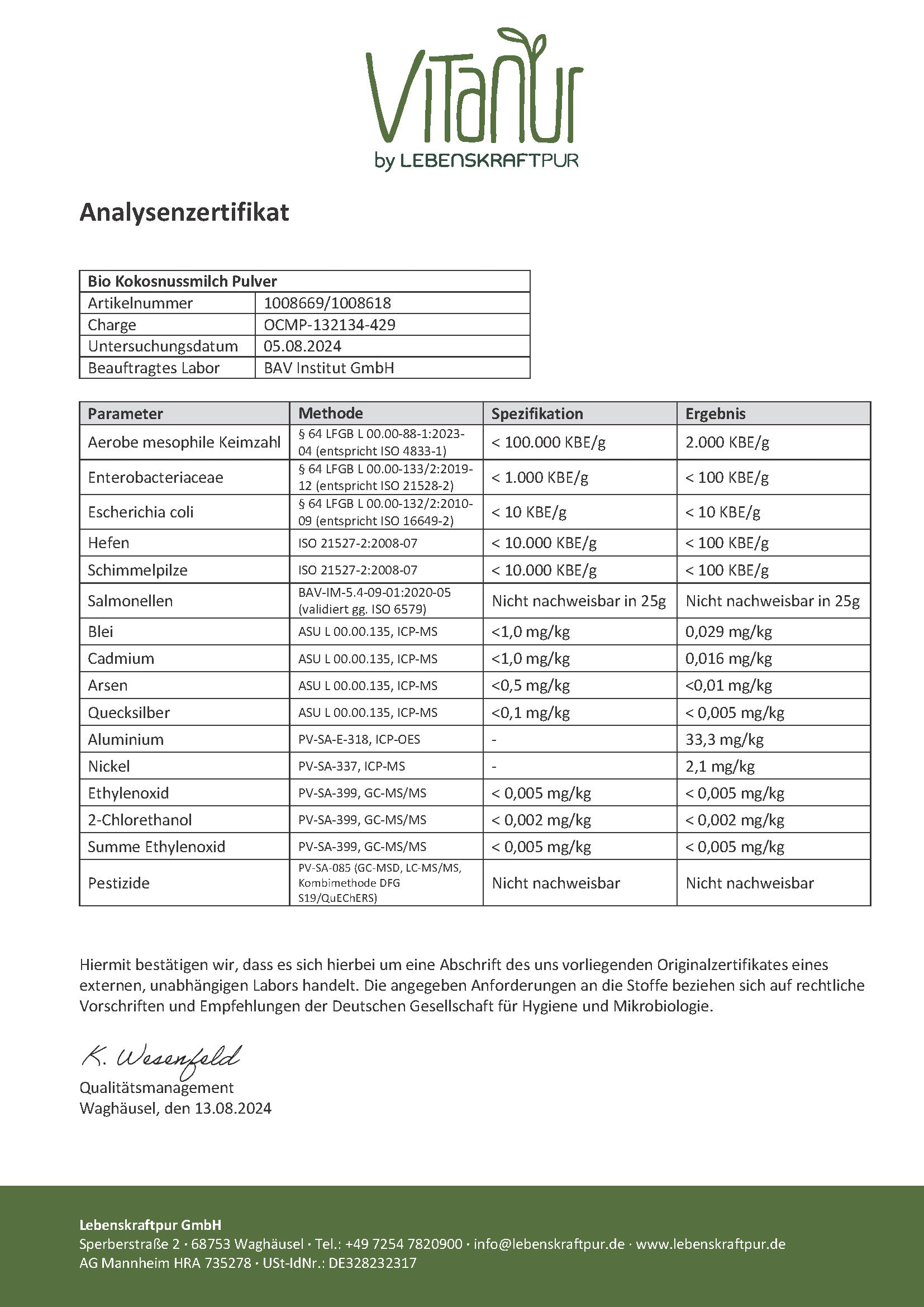 LebenskraftPur Bio Kokosnussmilch Pulver 500 g MCT