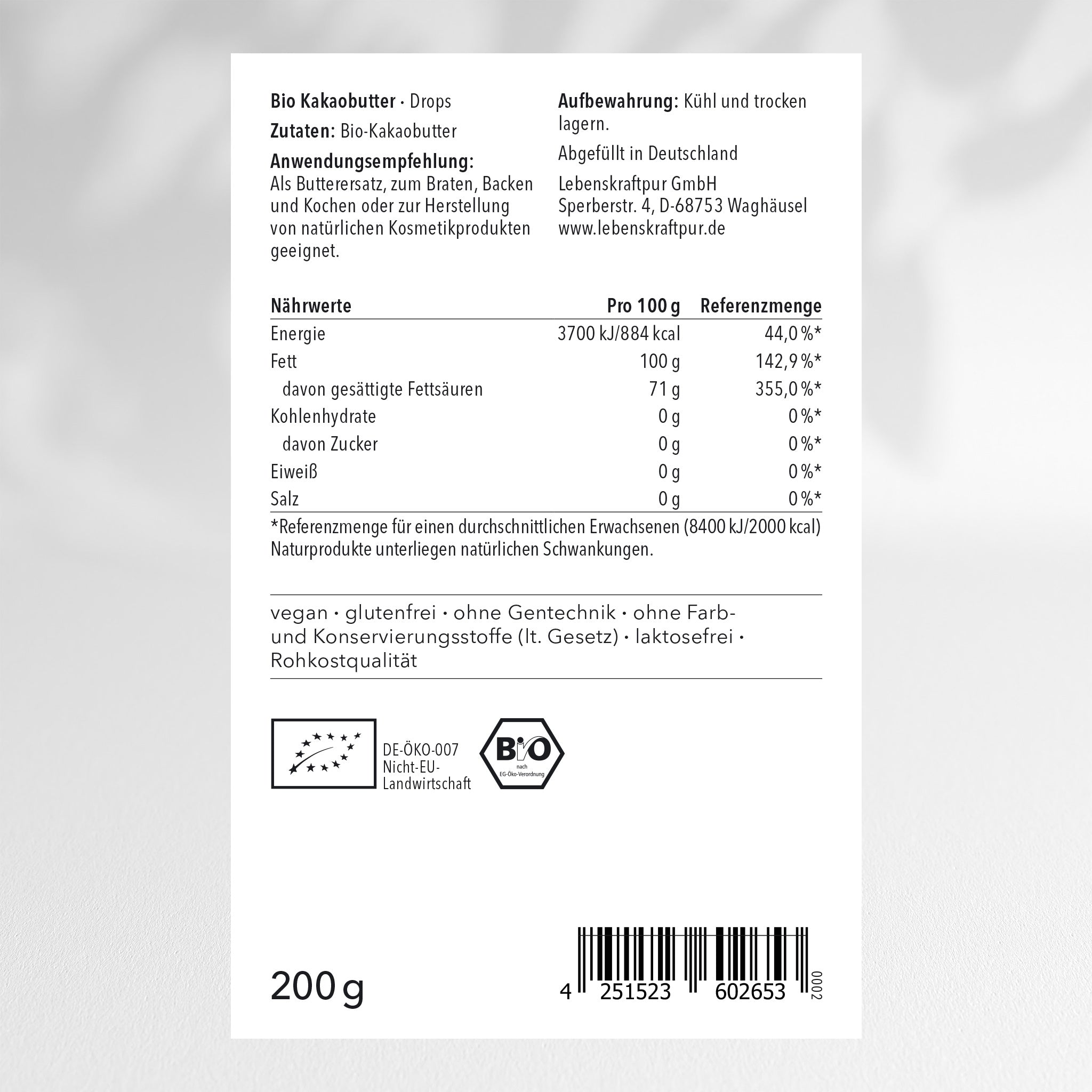 LebenskraftPur Bio Kakaobutter Drops Criollo roh vegan