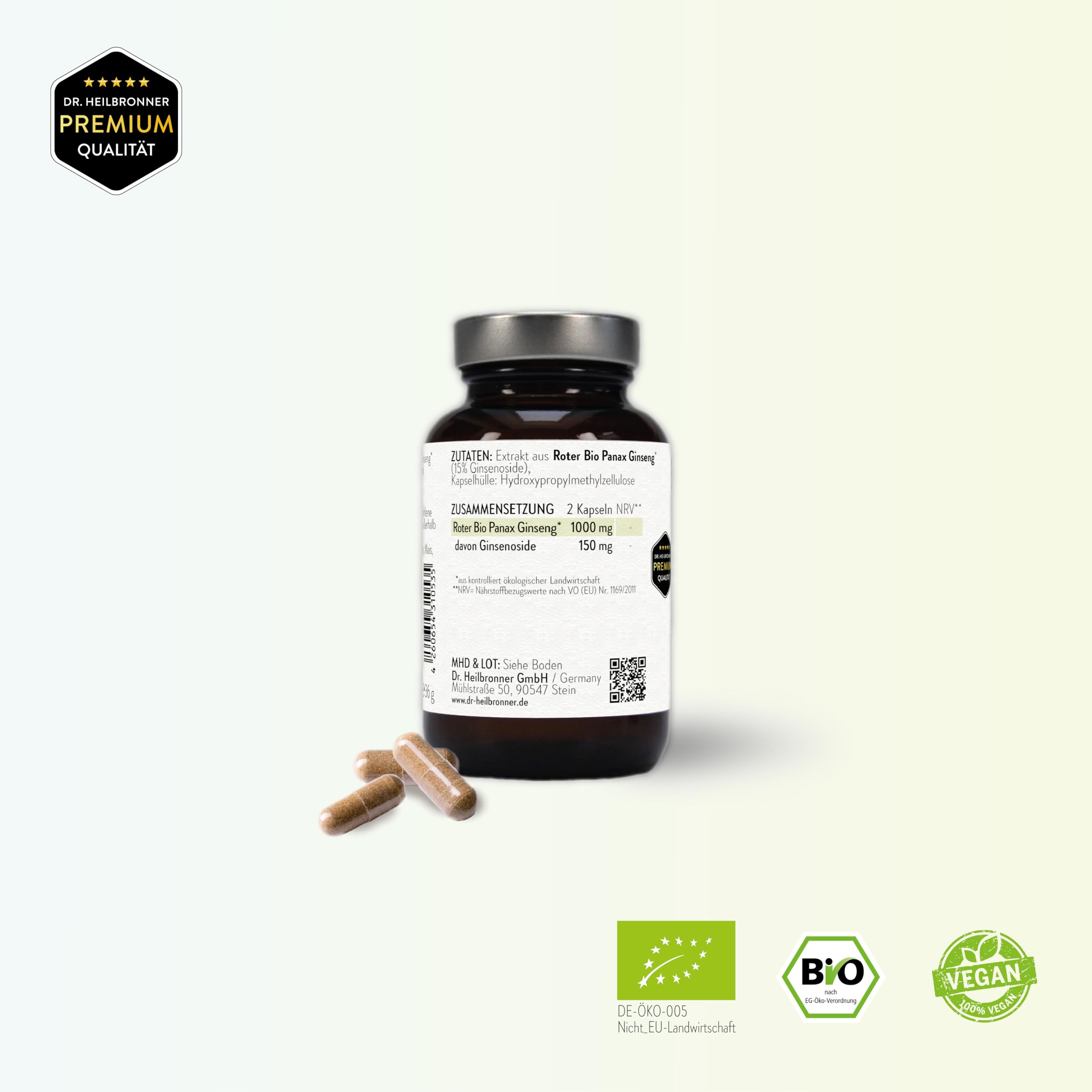 Dr. Heilbronner Vitalstoffe Bio Panax Ginseng Kapseln 60 Stk hochdosiert