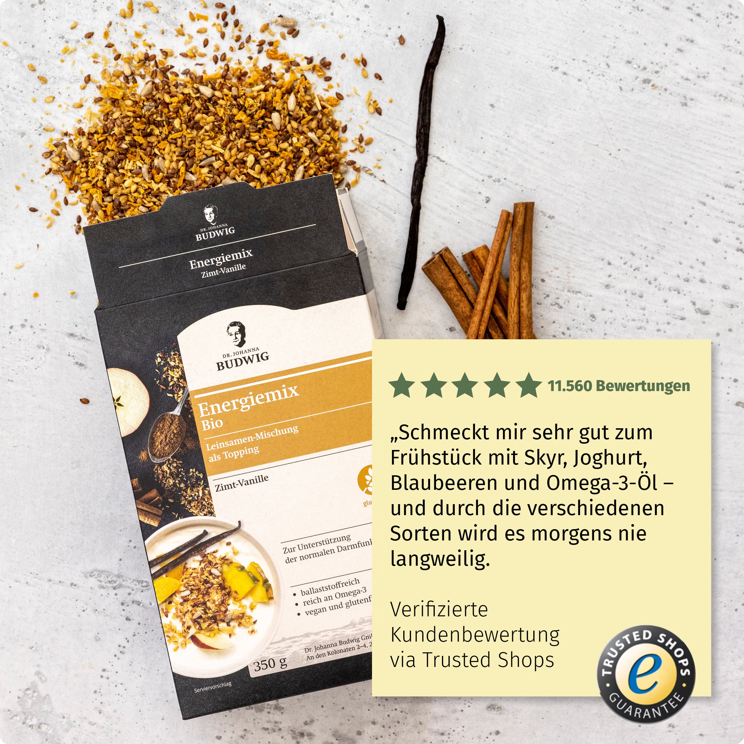 Dr. Johanna Budwig Leinsamen Energiemix Zimt-Vanille 350g Bio