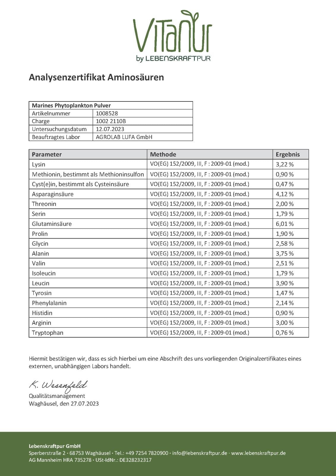 LebenskraftPur Marines Phytoplankton Pulver vegan EPA