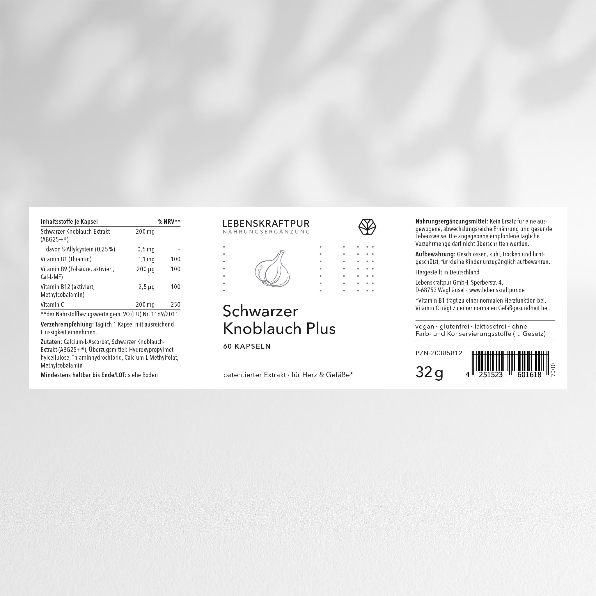 LebenskraftPur Schwarzer Knoblauch Plus Kapseln 60 St Herz