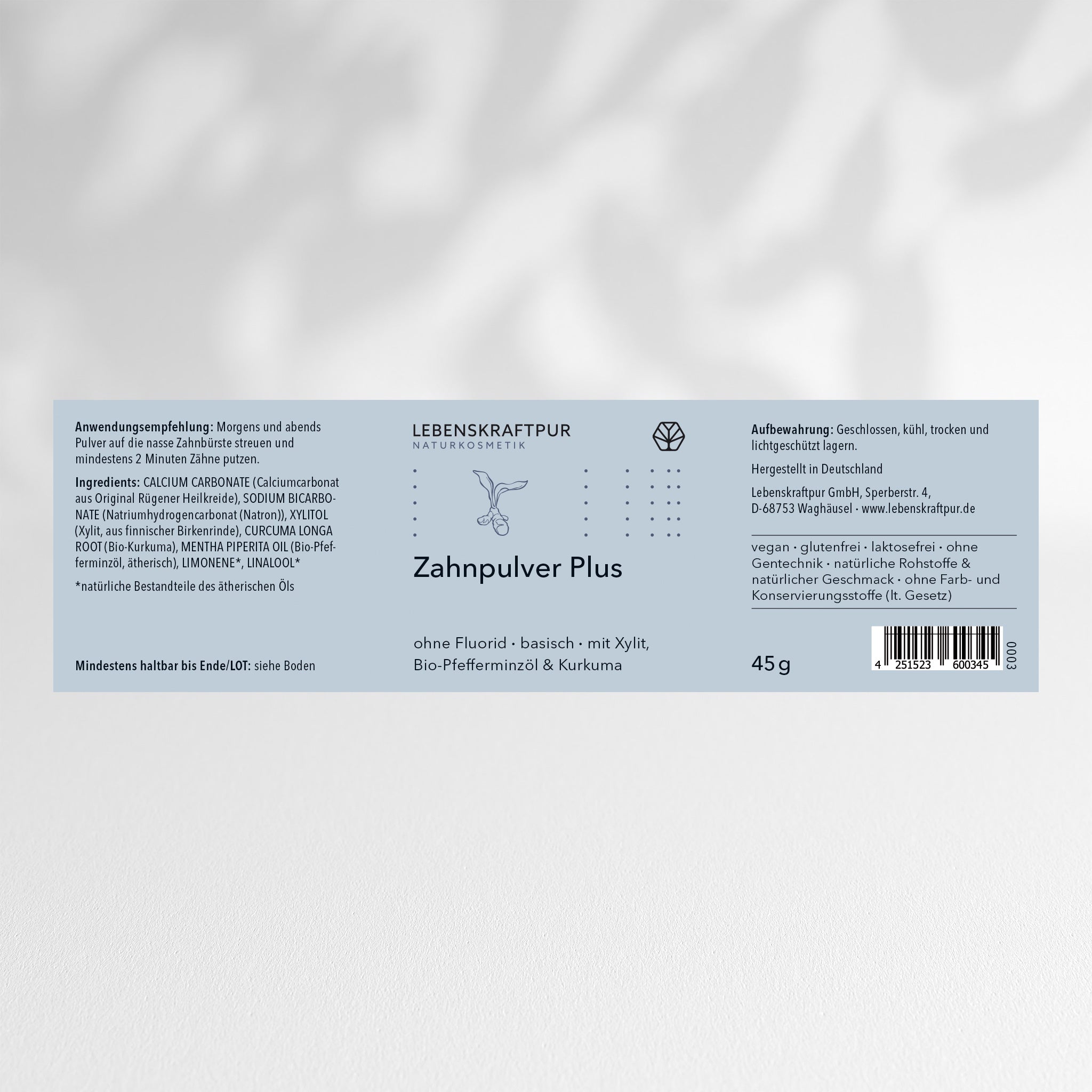 LebenskraftPur Naturkosmetik Zahnpulver Plus Kurkuma-Minze fluoridfrei