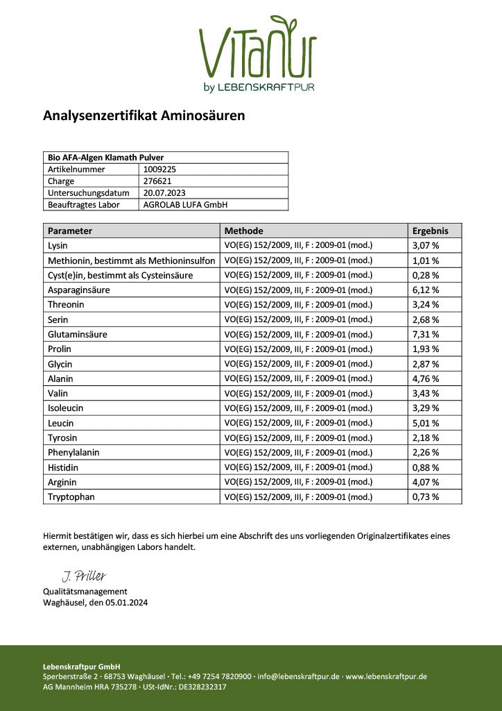 LebenskraftPur Superfood Bio AFA-Algen Klamath Pulver roh