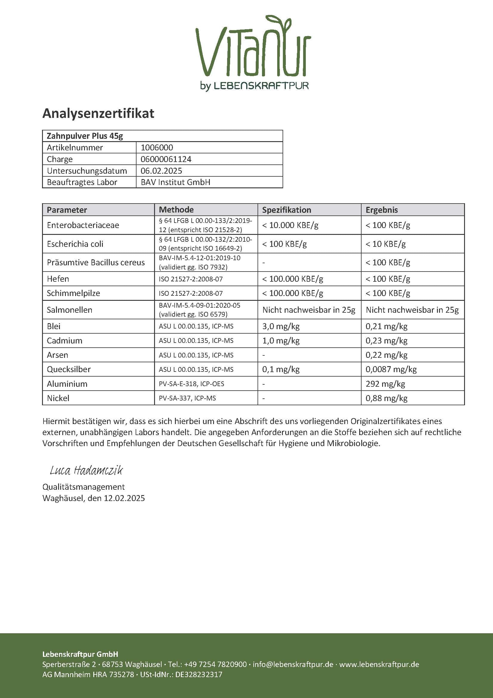 LebenskraftPur Naturkosmetik Zahnpulver Plus Kurkuma-Minze fluoridfrei