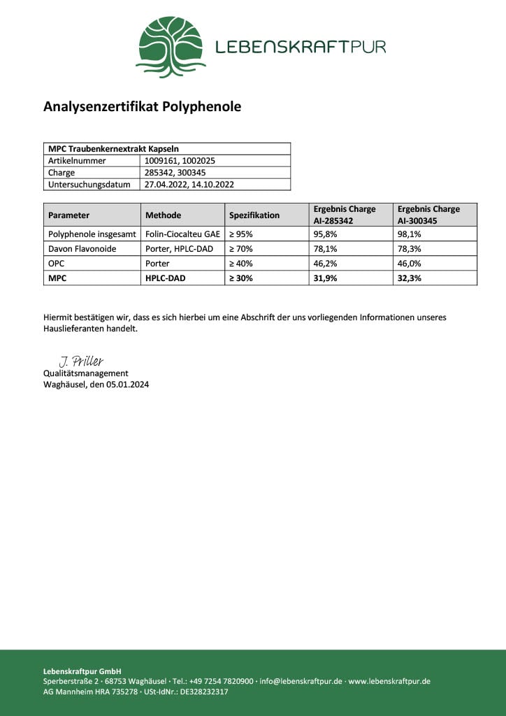 LebenskraftPur MPC Traubenkernextrakt Kapseln 60 Kapseln