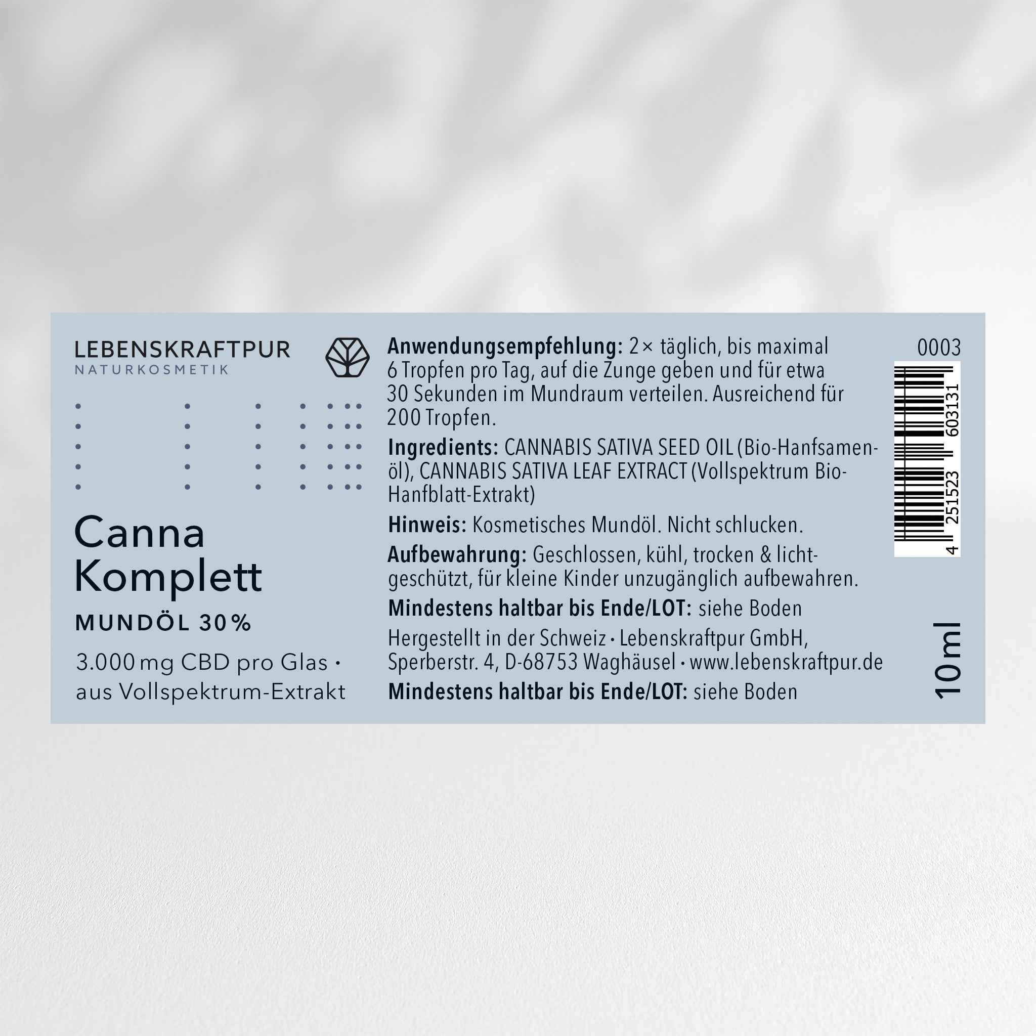 Lebenskraftpur Canna Komplett Mundöl 30% 10 ml CBD