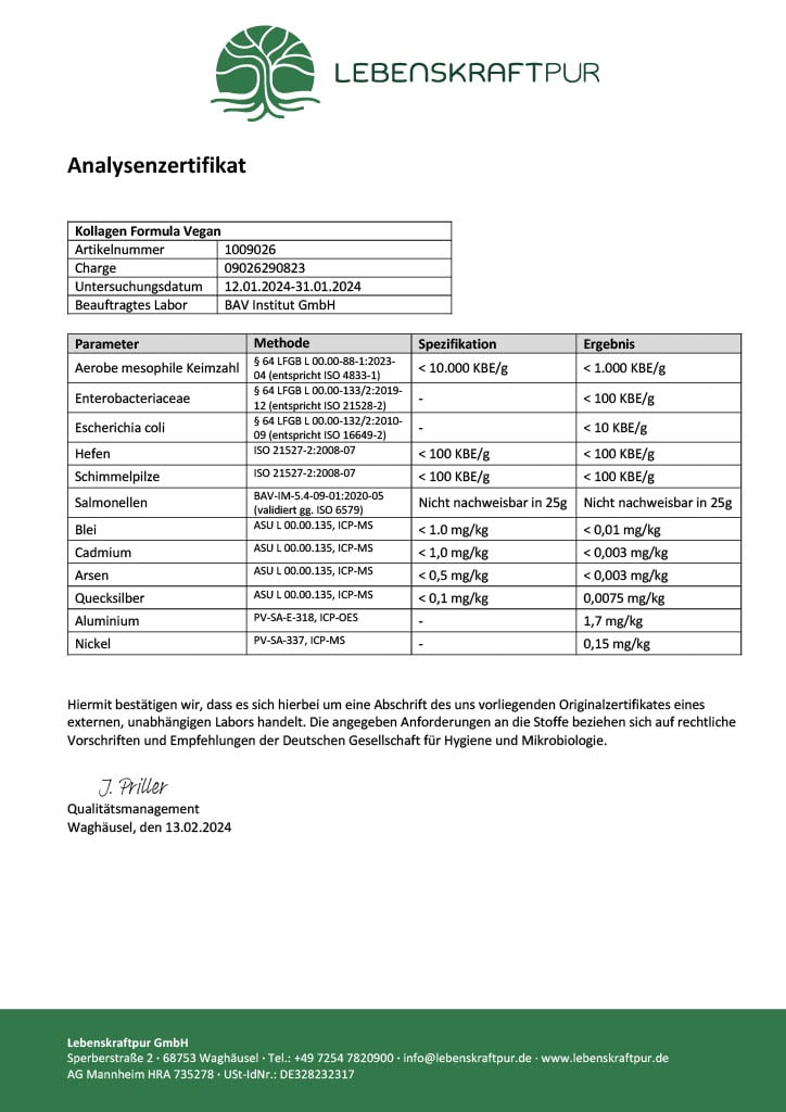 LebenskraftPur Kollagen Formula Vegan Pulver Aminosäuren