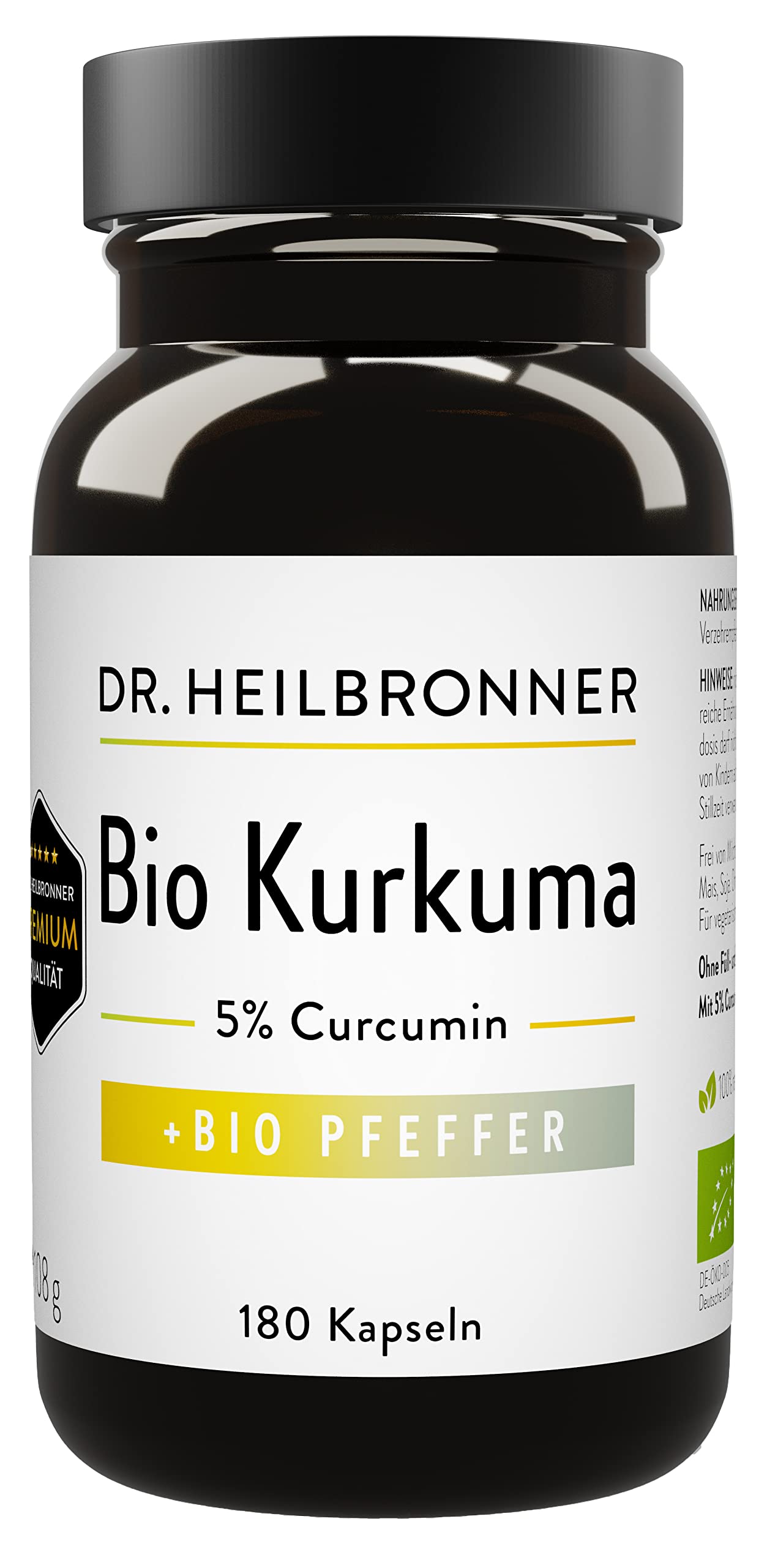 Dr. Heilbronner Bio Kurkuma Pfeffer Kapseln 180 Stk vegan