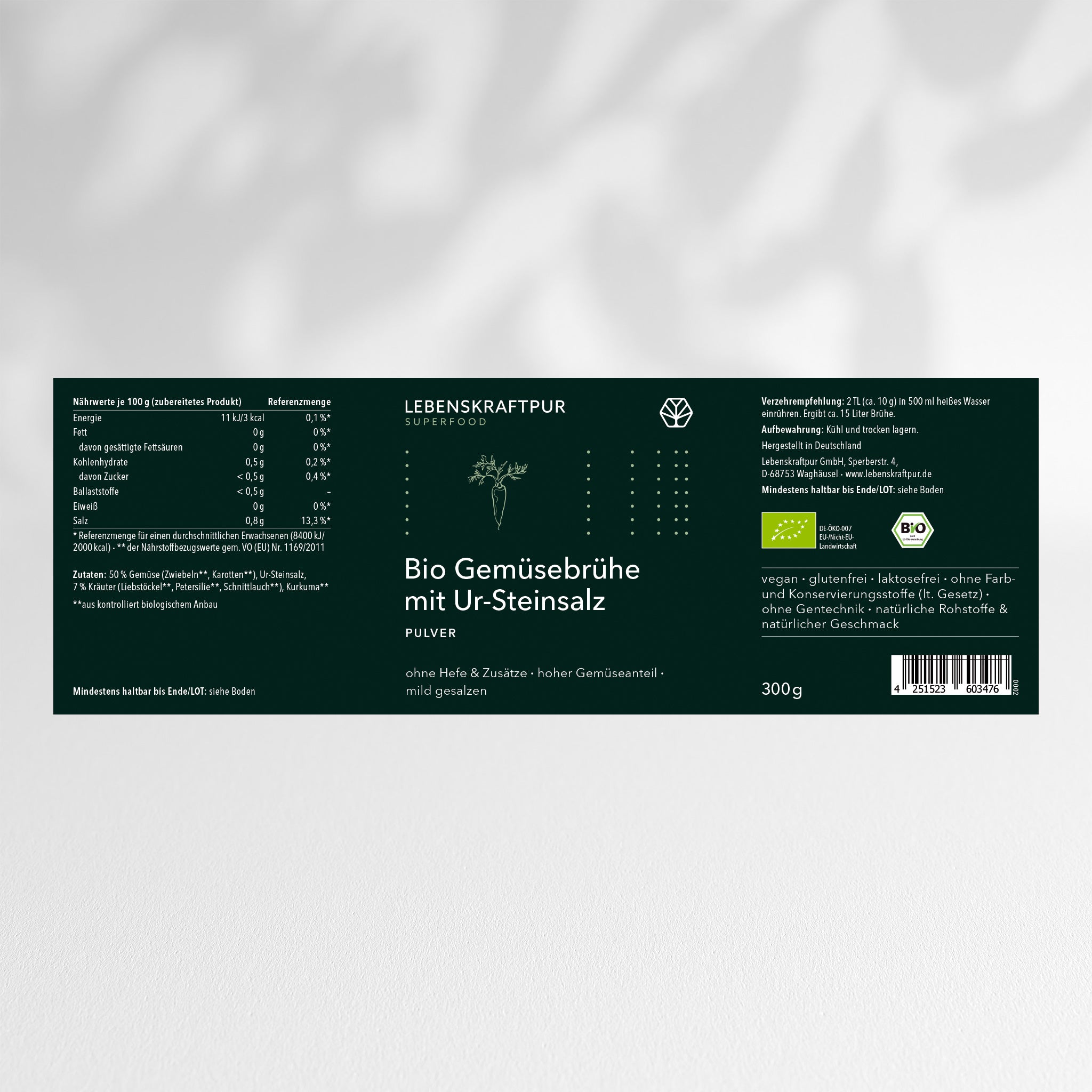 LebenskraftPur Superfood Bio Gemüsebrühe Pulver vegan Ur-Steinsalz