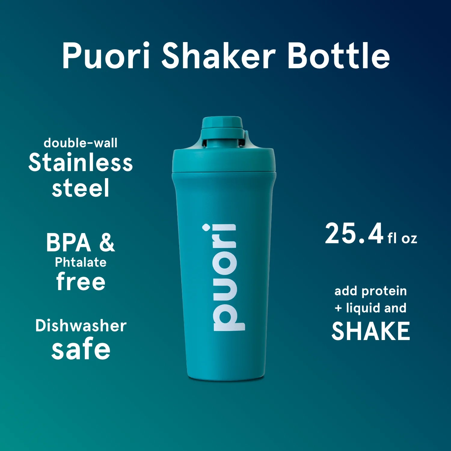 Puori Protein Powder Shaker Bottle Edelstahl 750 ml